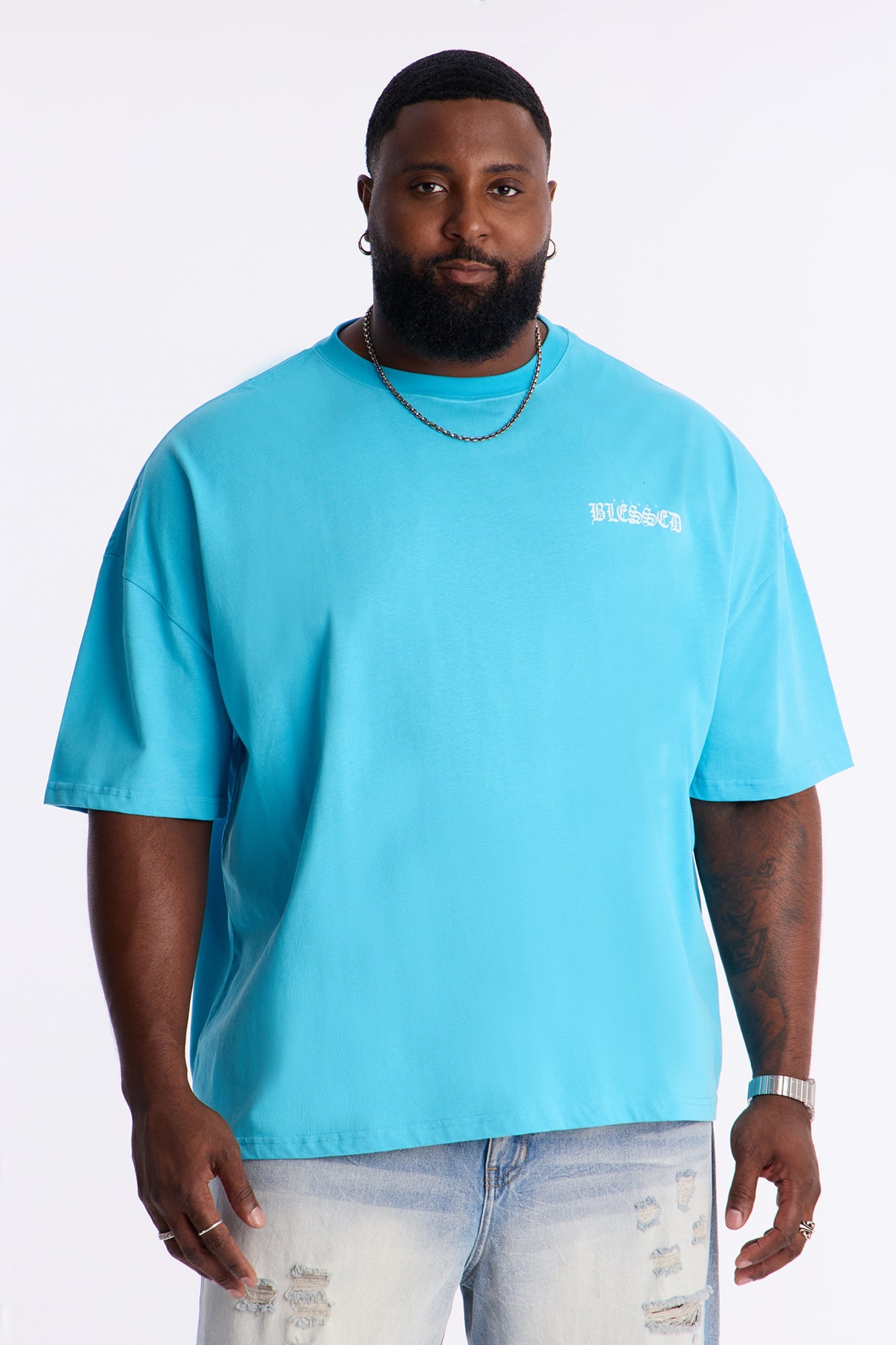Beyond Blessed Oversized Premium Short Sleeve Tee - Light Blue