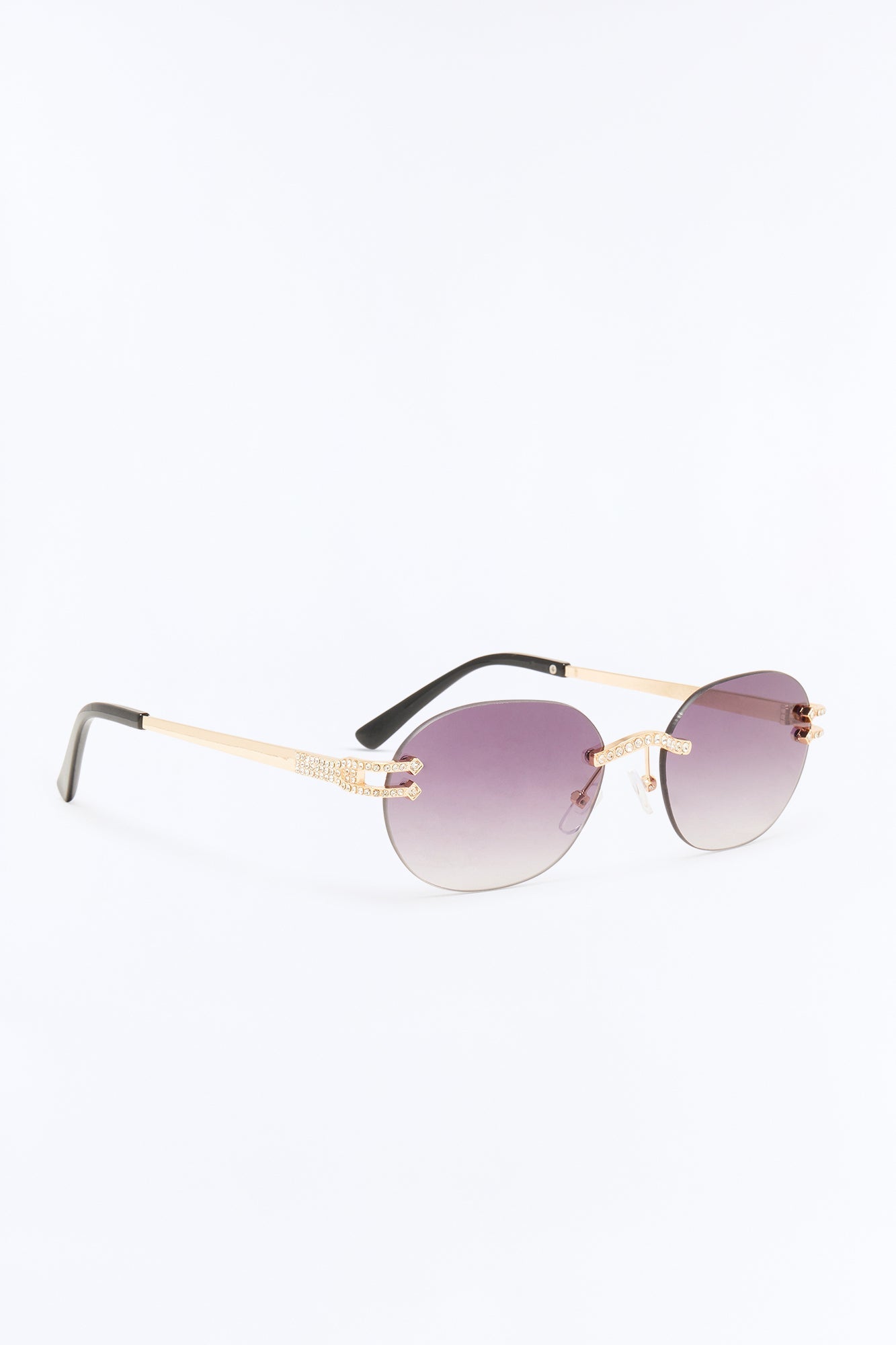 Embellished Round Frameless Metal Sunglasses - Gold/Black