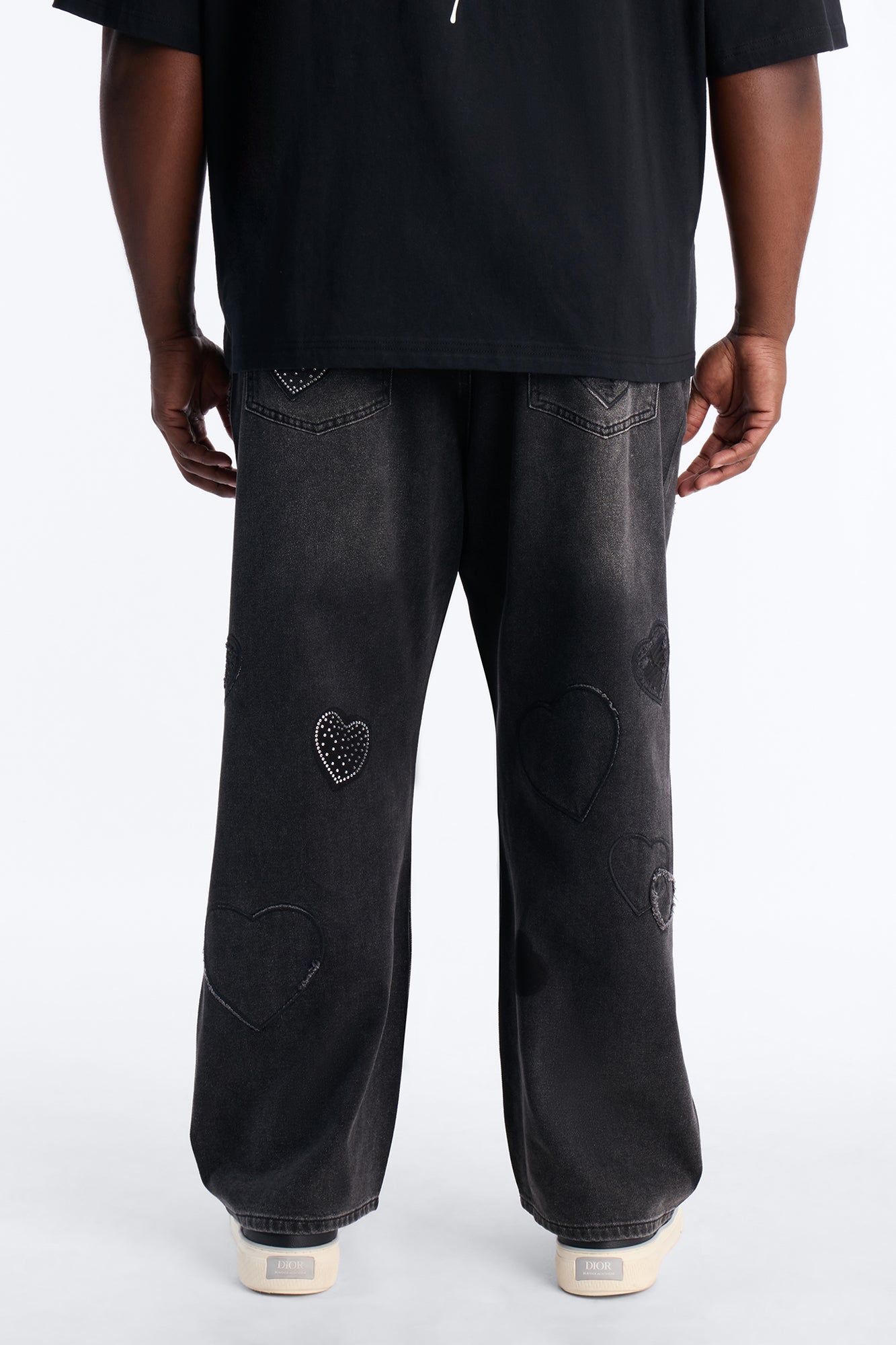 Baggy Stressin' Hearts Jeans - Black Wash