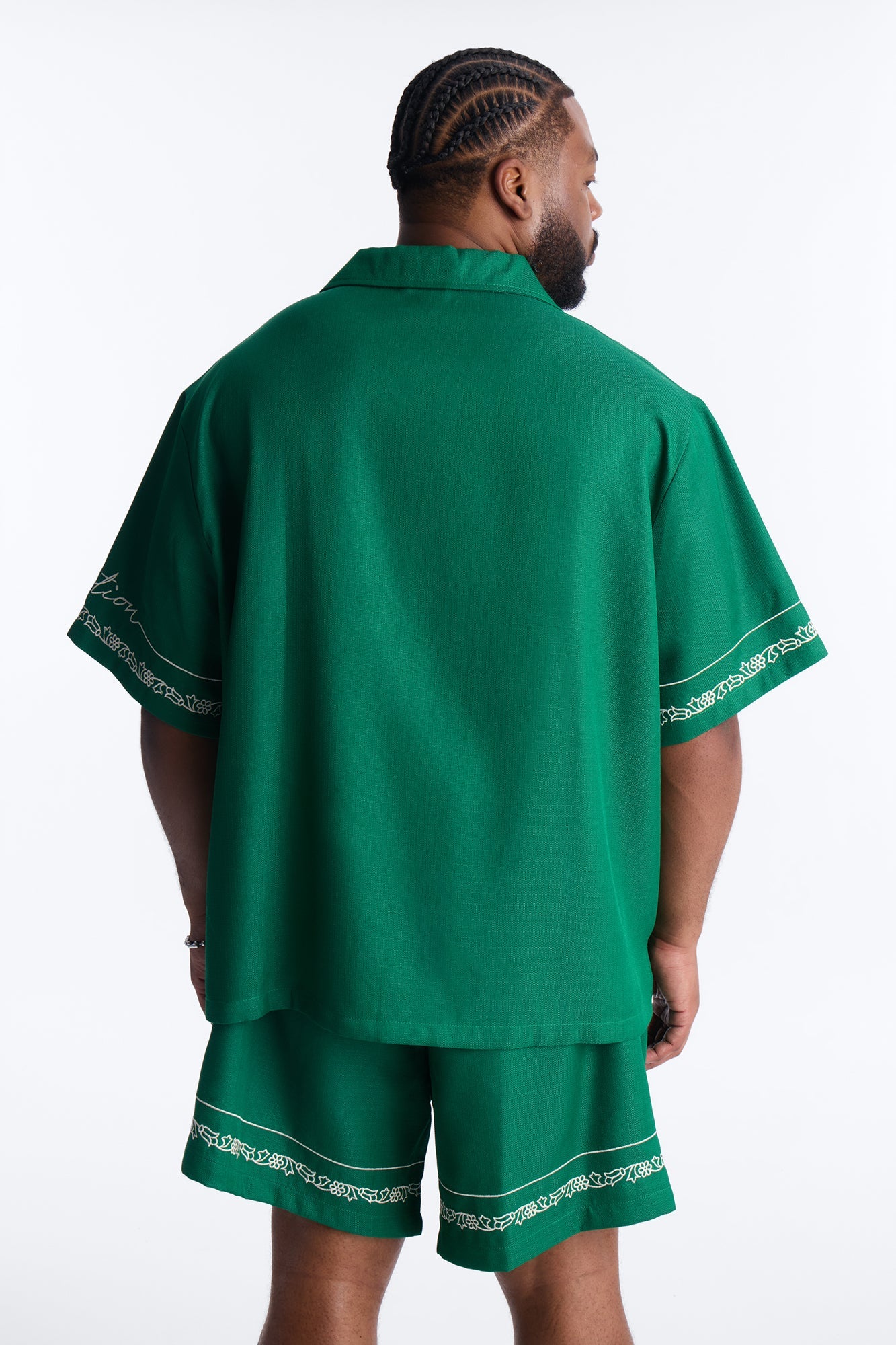 Kingston Embroidered Cuban Collar Button Up Shirt - Green