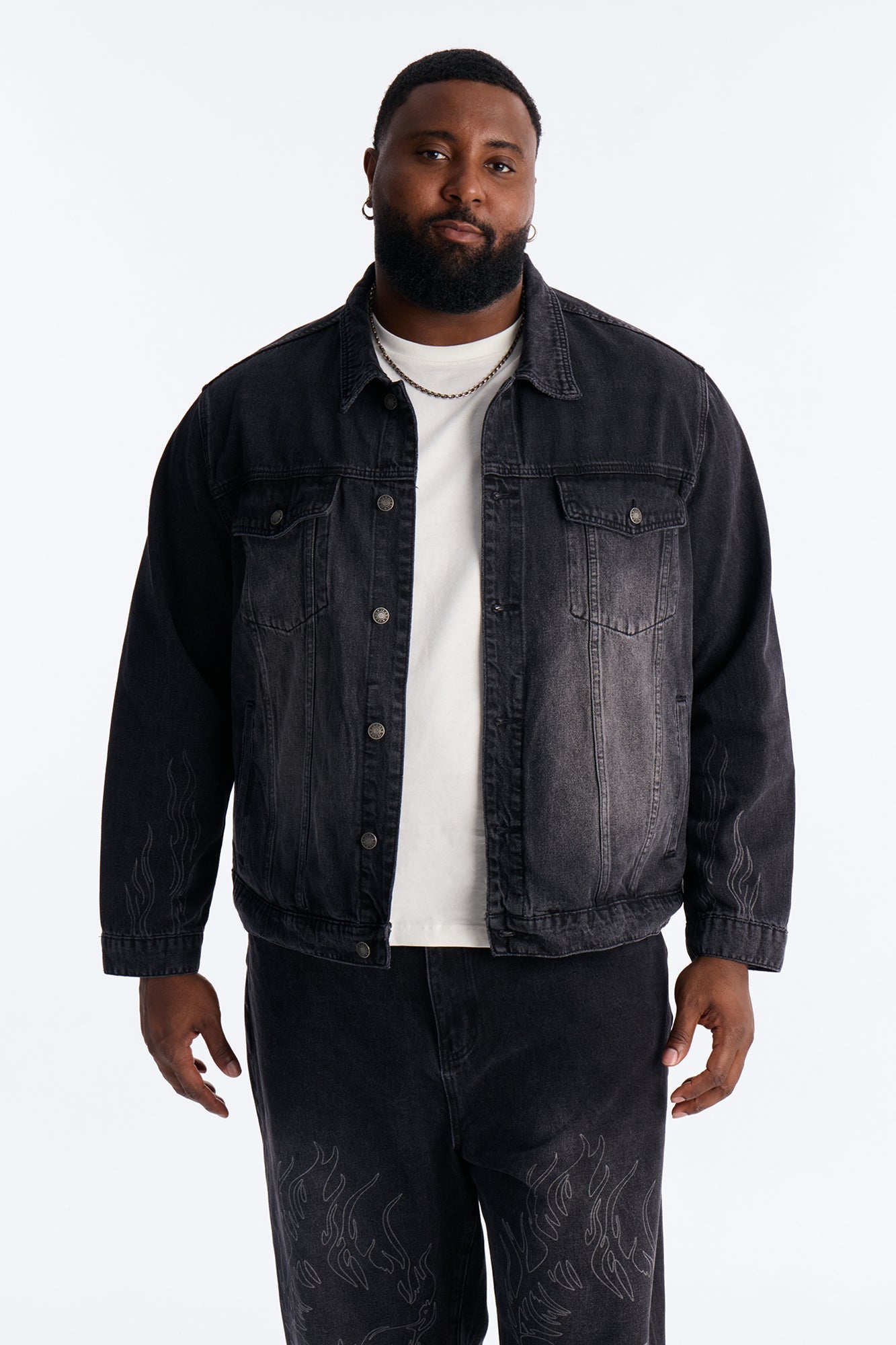 Cropped Hellfire Denim Trucker Jacket - Black Wash