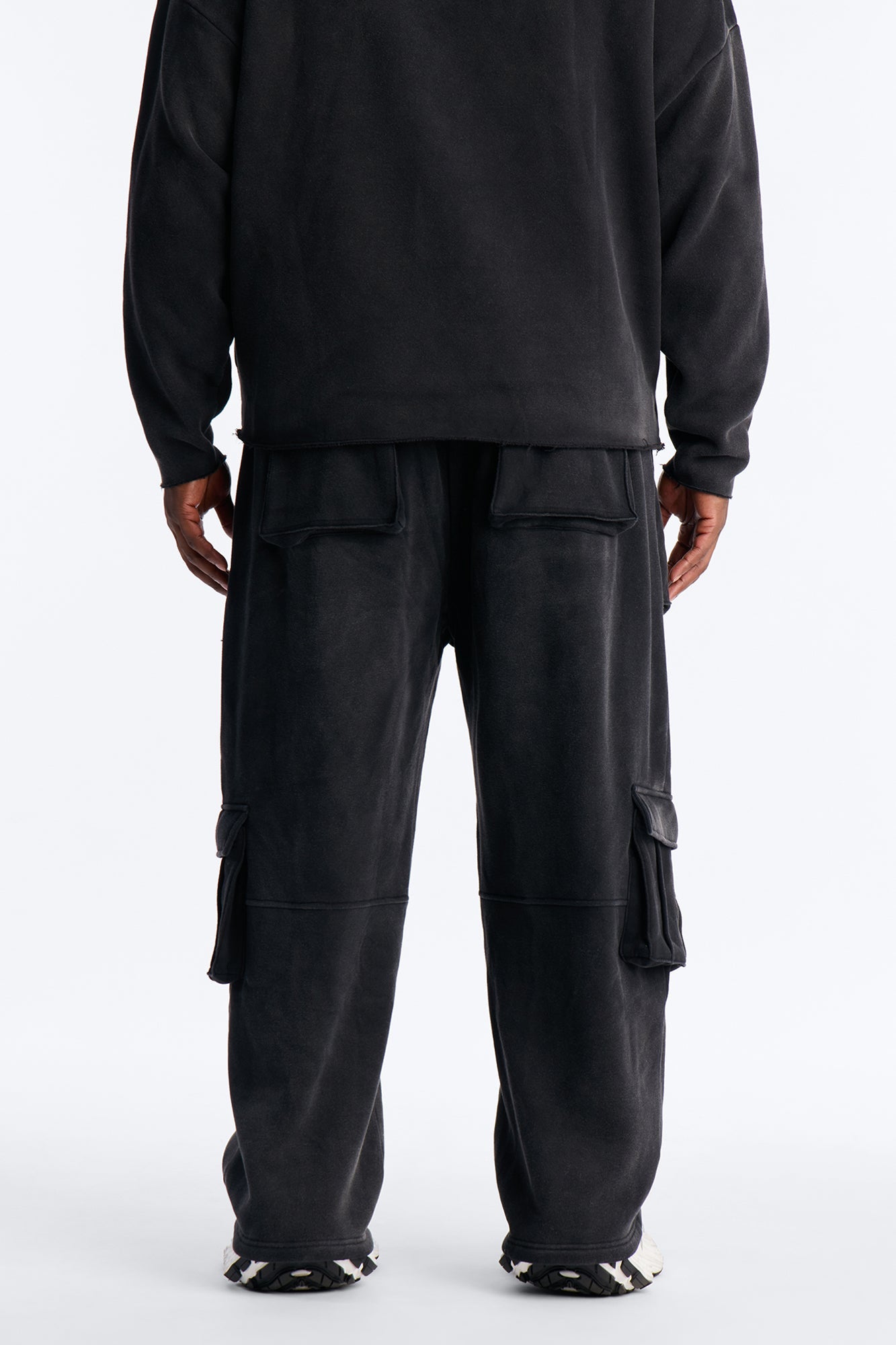Baggy Cargo Drip Washed Sweatpants - Black Wash