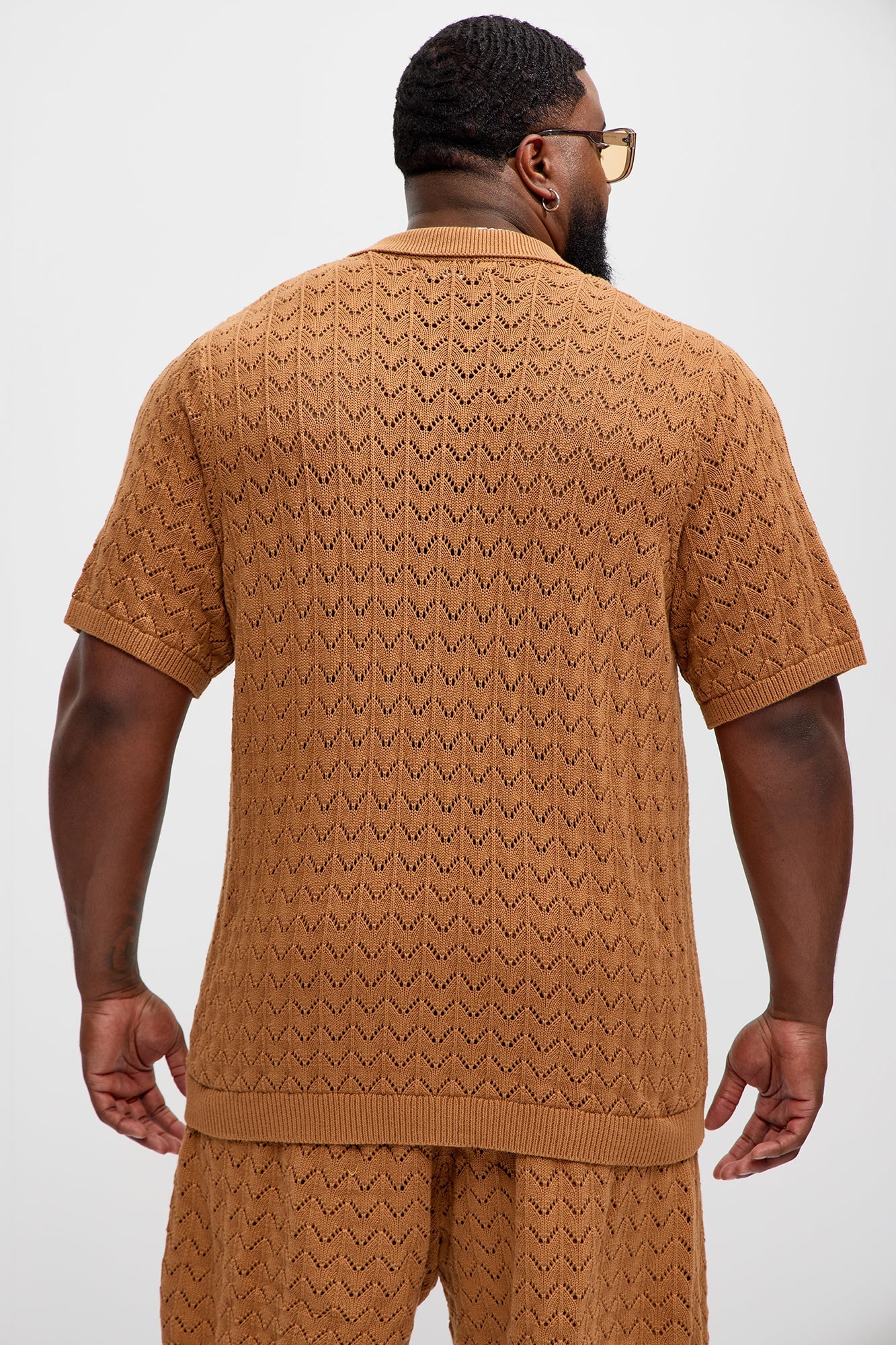 Waterfall Texture Open Knit Shirt - Brown