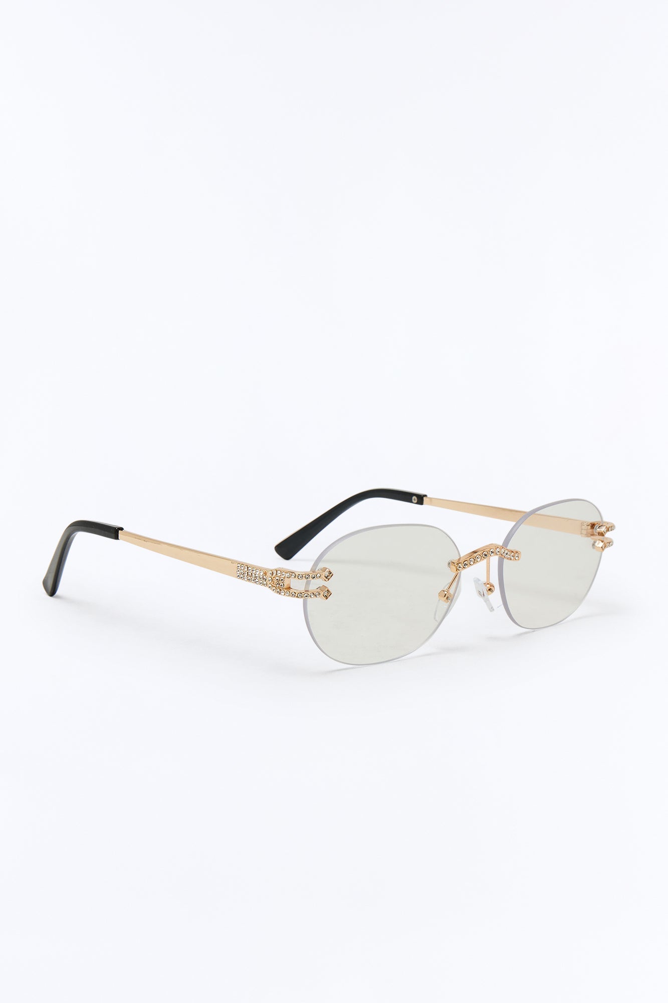 Embellished Round Frameless Metal Sunglasses - Gold