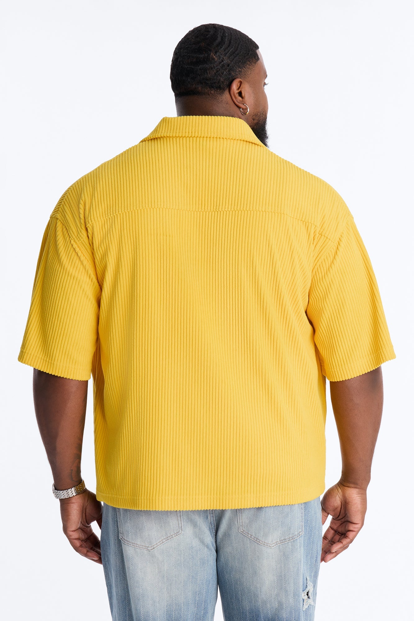 Ultra Oversized Corduroy Button Up Shirt - Yellow