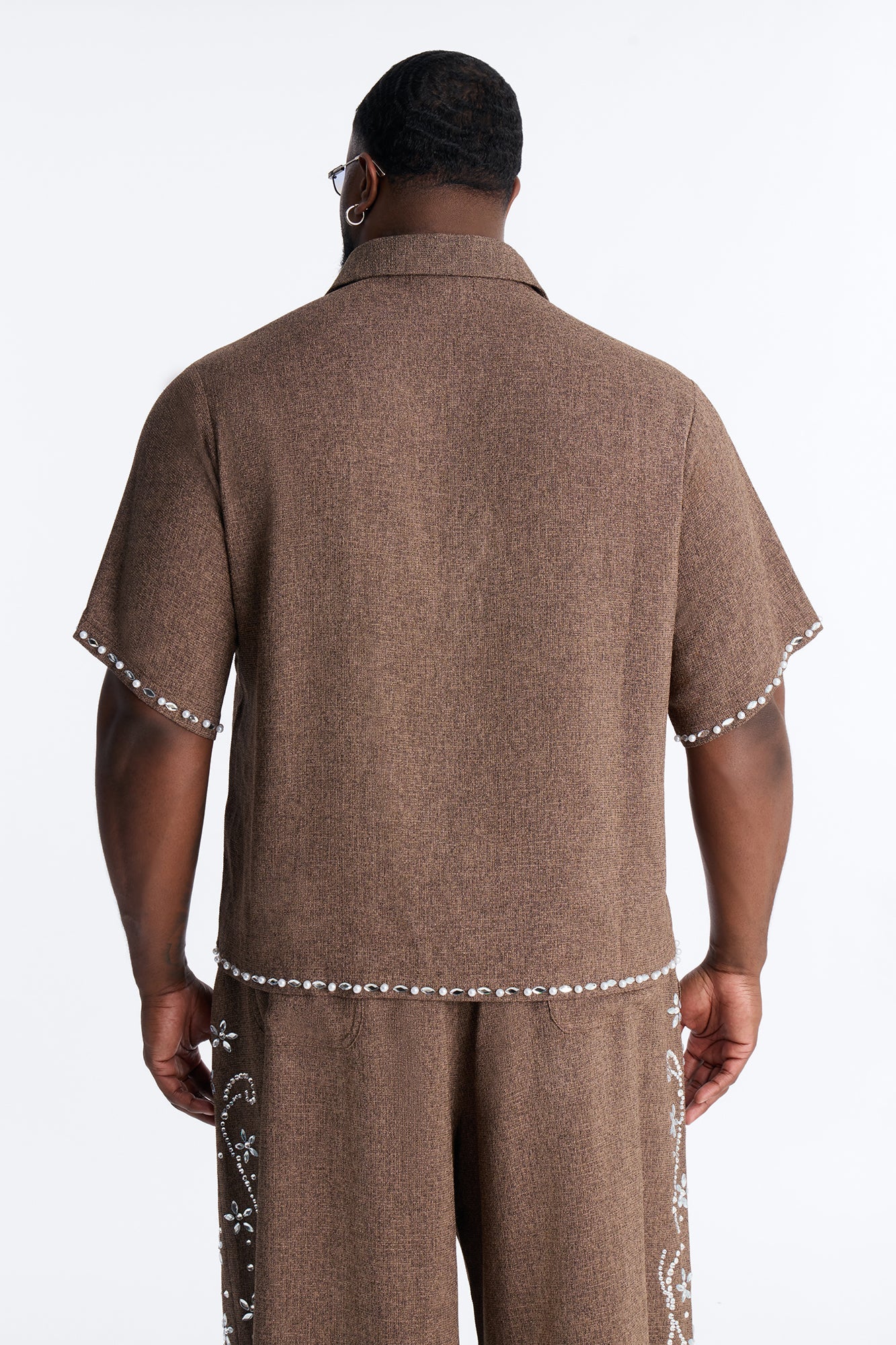 Cropped Wanderlust Pearl Journey Button Up - Brown