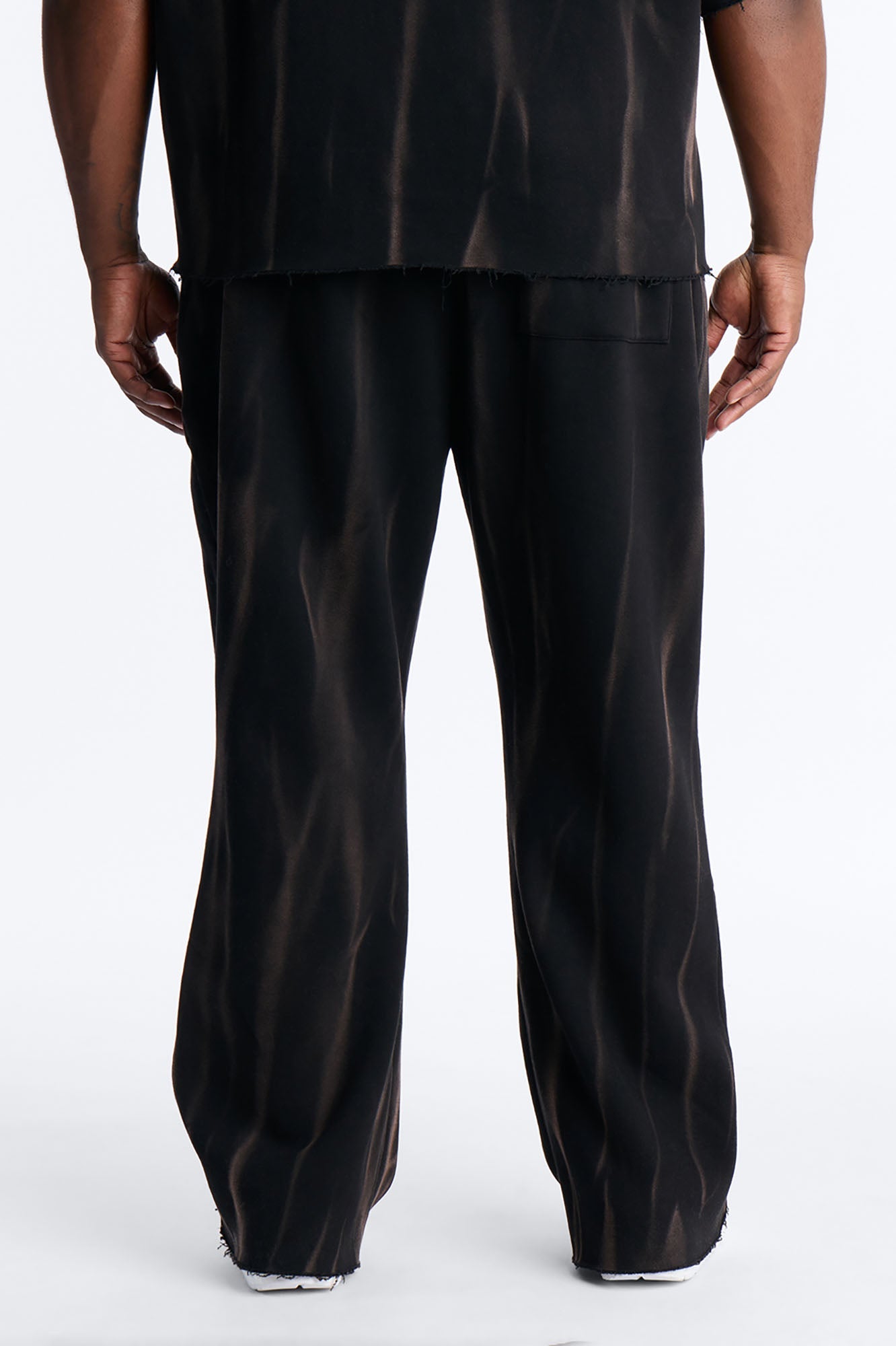 Slim Flare Bleach Washed Sweatpants - Black