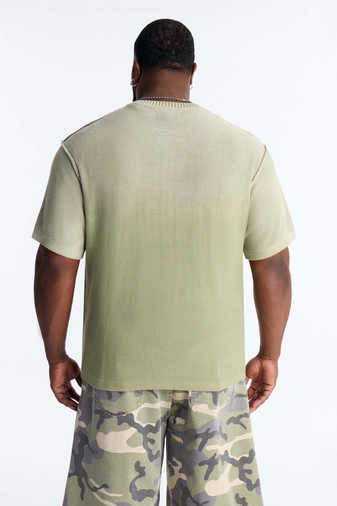 Slouch Ombre Crew Sweater Tee - Olive