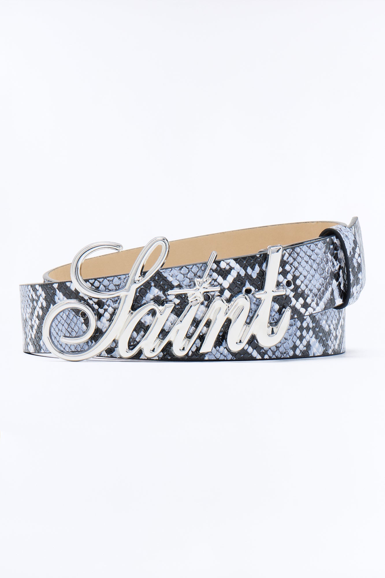 Saint Script Snake Buckle Belt - Grey