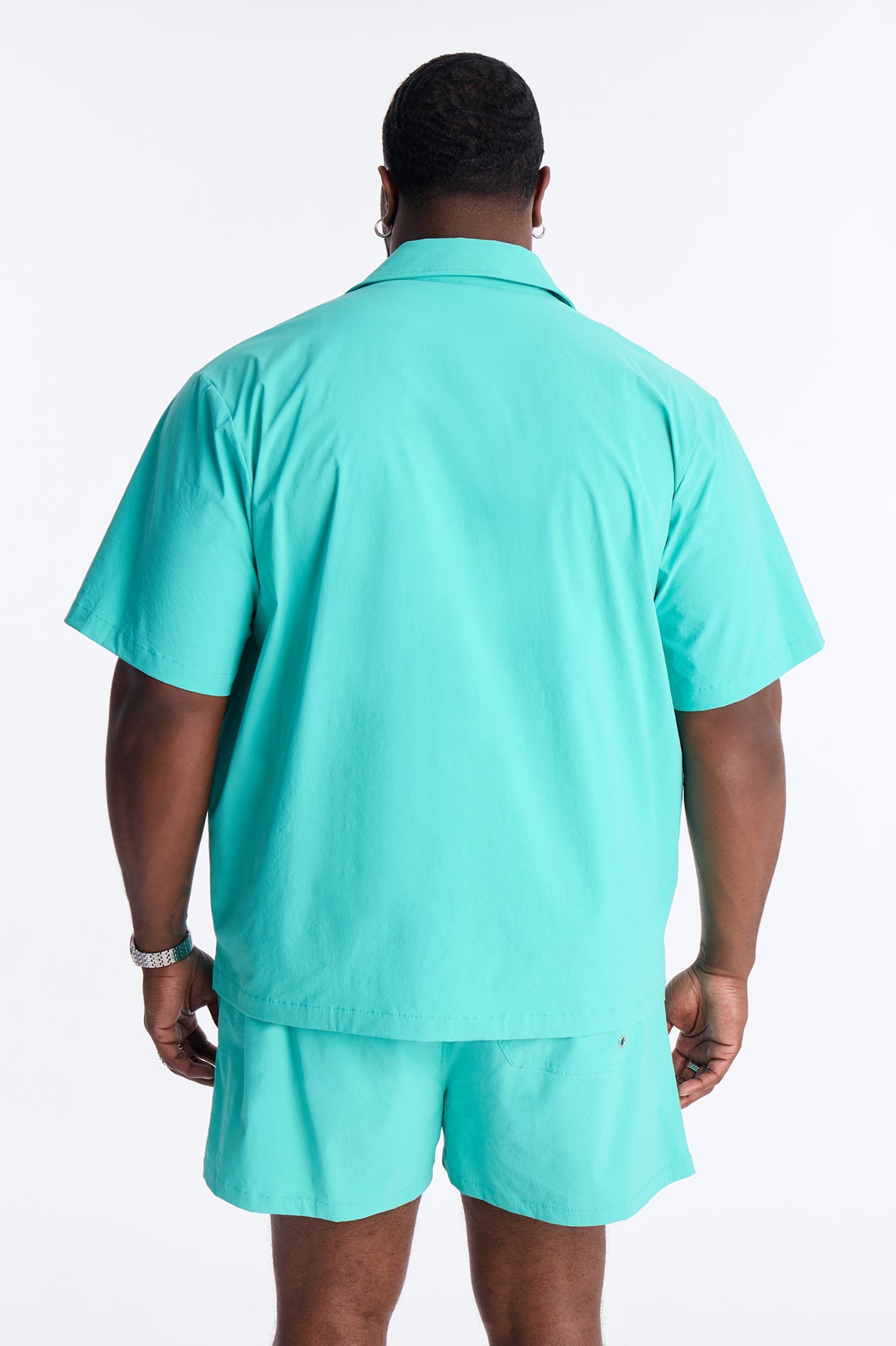 Montez Cuban Collar Button Up Shirt - Teal