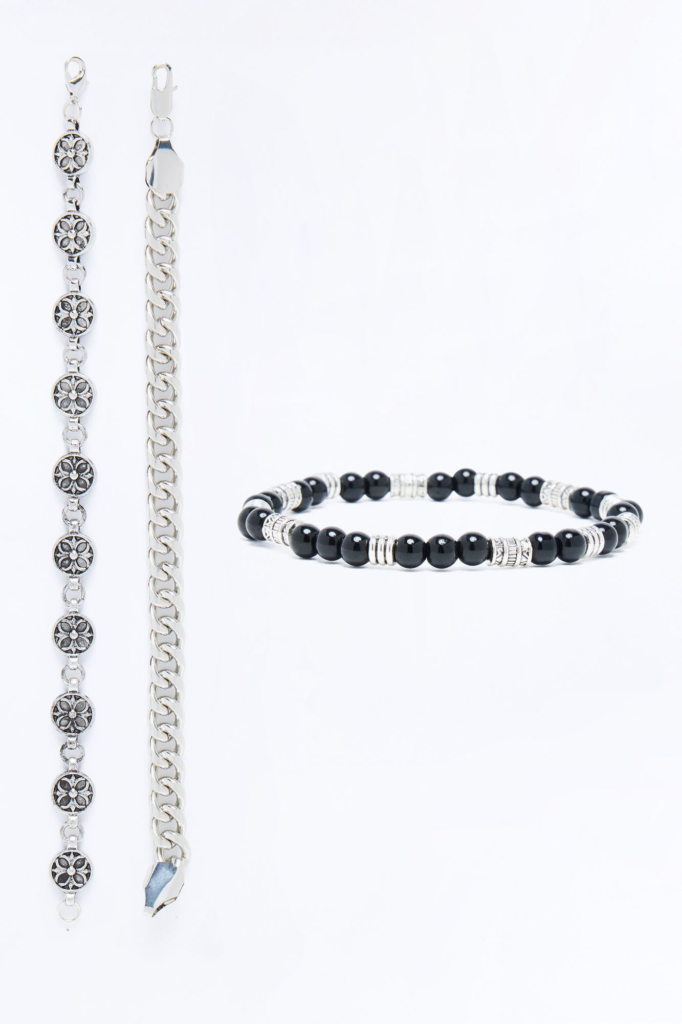 Midnight Iron Faith Bracelet Set - Silver