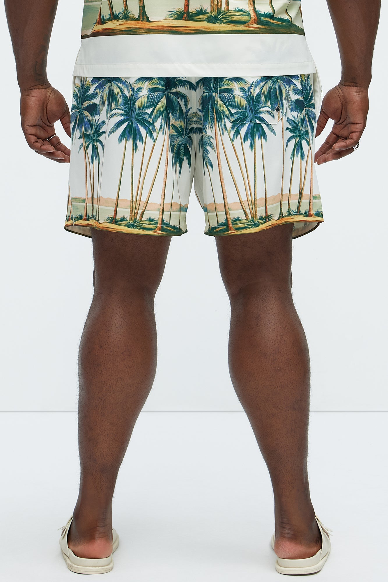 Moulay Palm Printed Swim Mid Trunk - Cream/combo