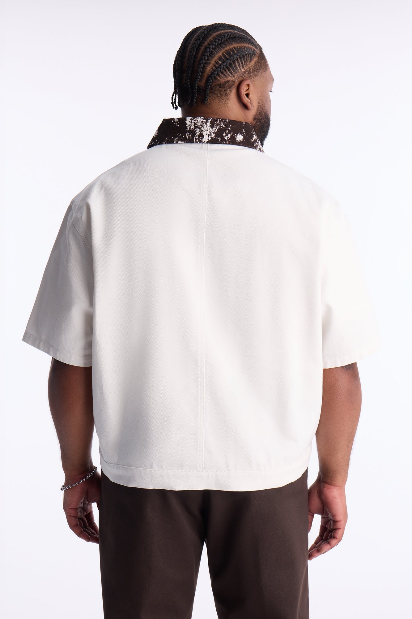 Canon Contrast Collar Zip Up Shirt - White