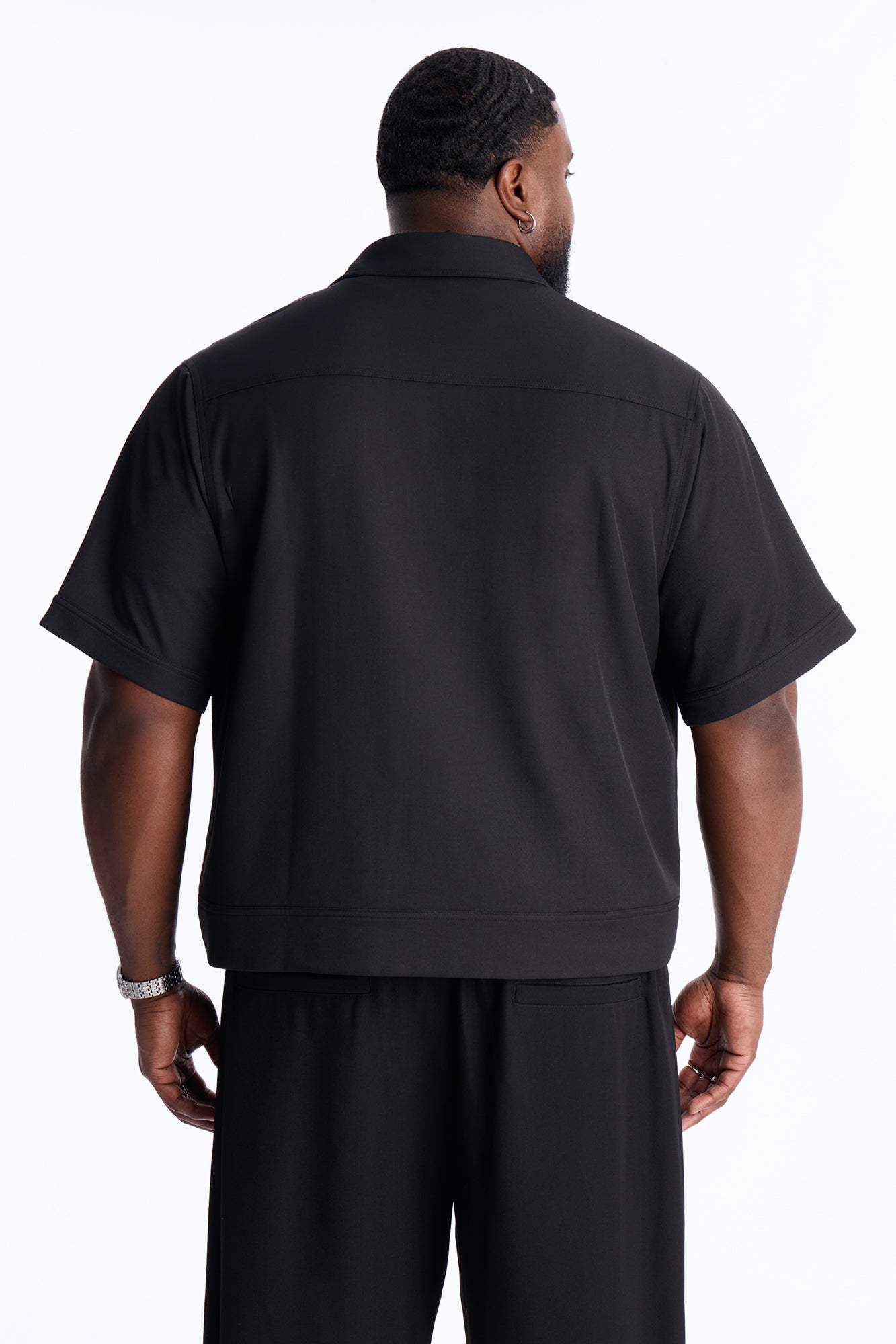 Pearl Paneled Utility Button Up Shirt - Black