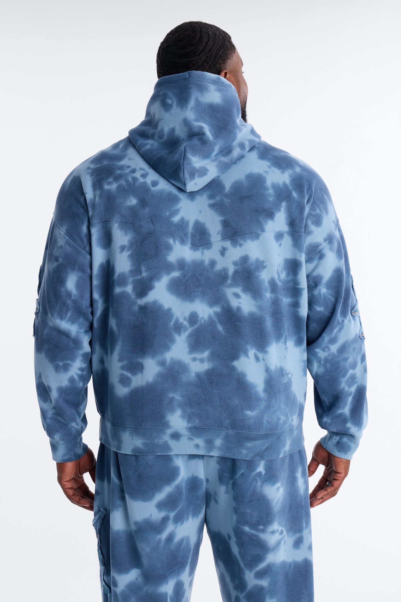 Von Dutch Outlaw Bleach Dyed Raw Edge Hoodie - Blue