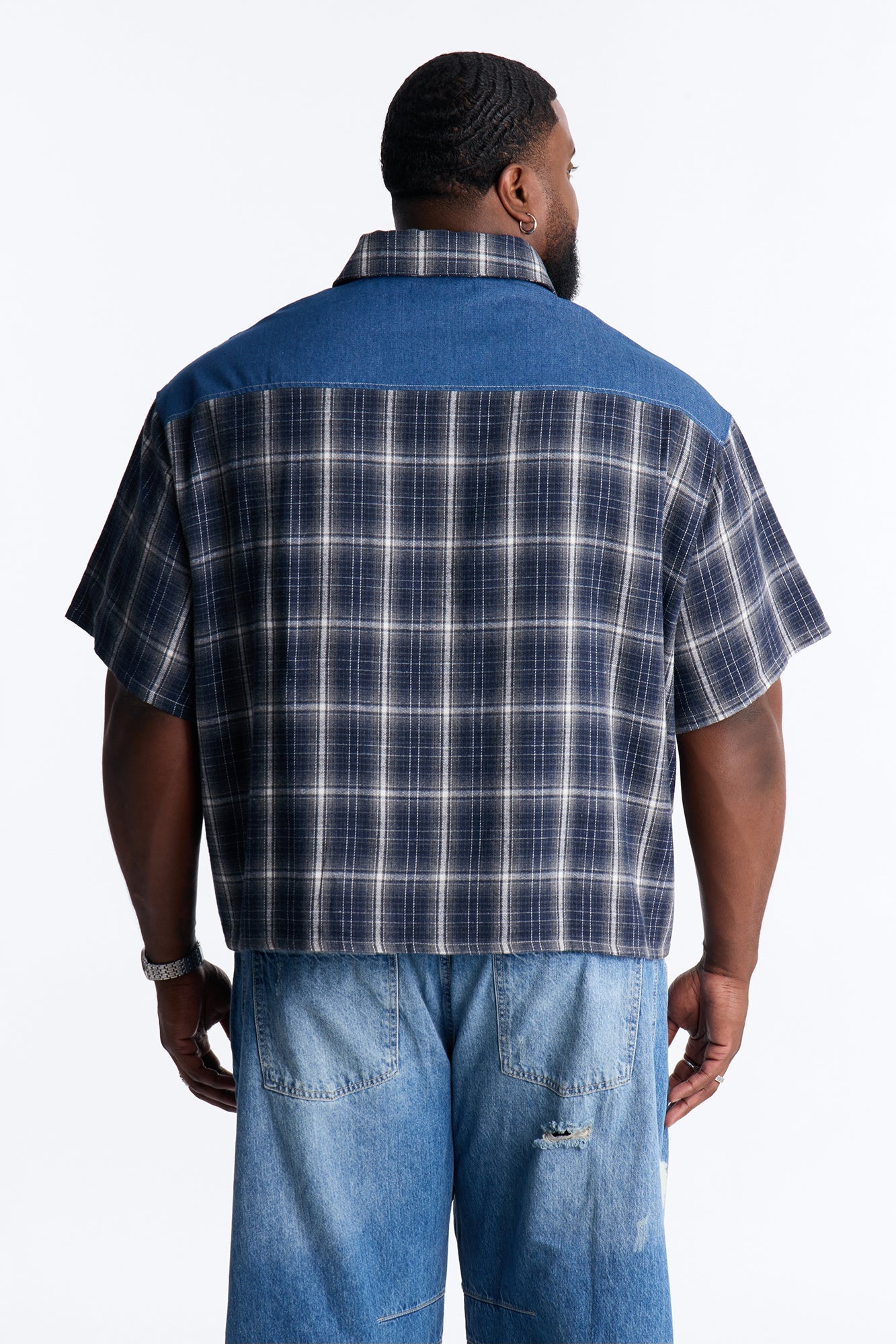 Sundown Mixed Media Button Up Shirt - Black