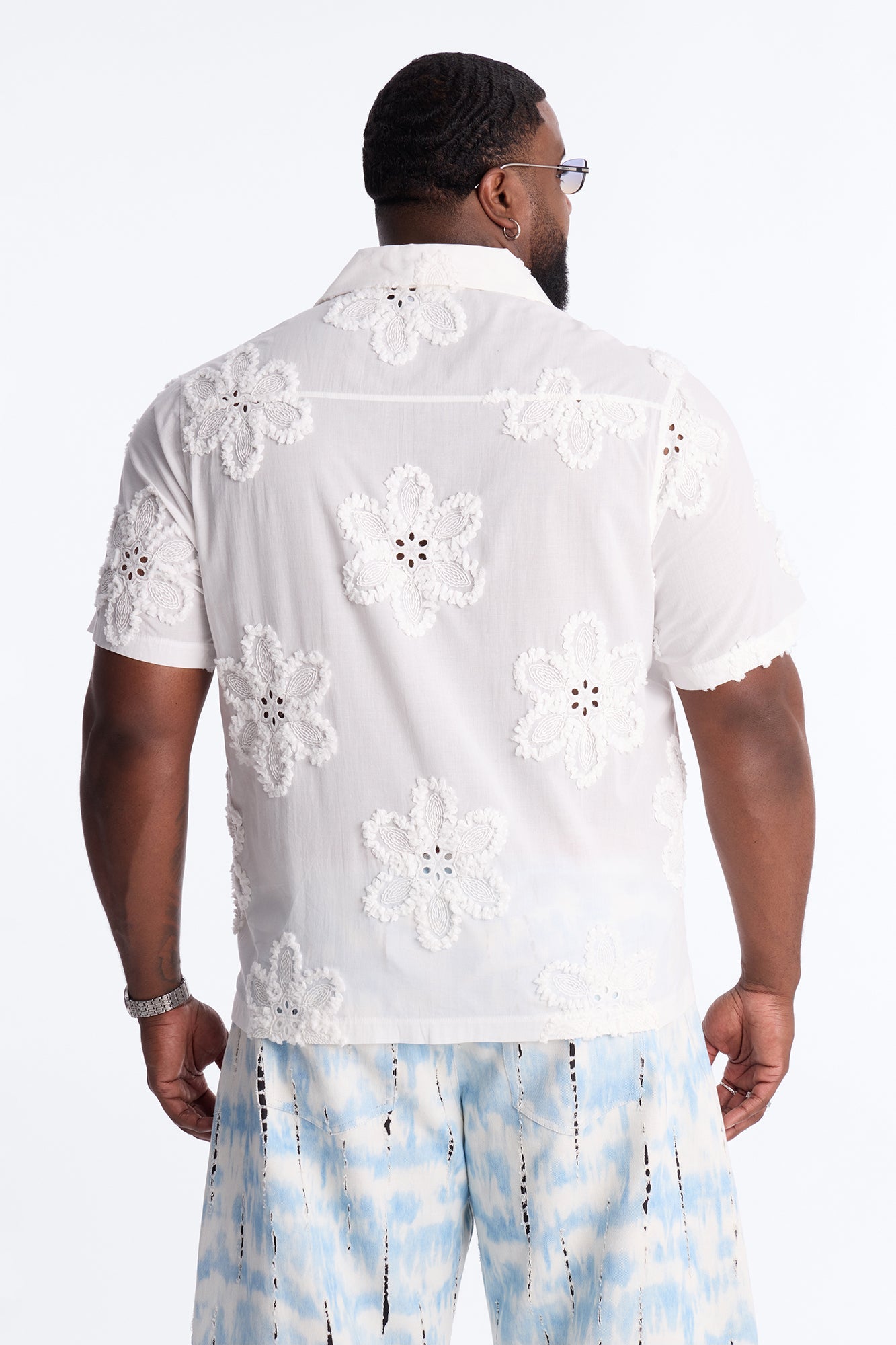 Dusty Bloom Cuban Collar Shirt - White