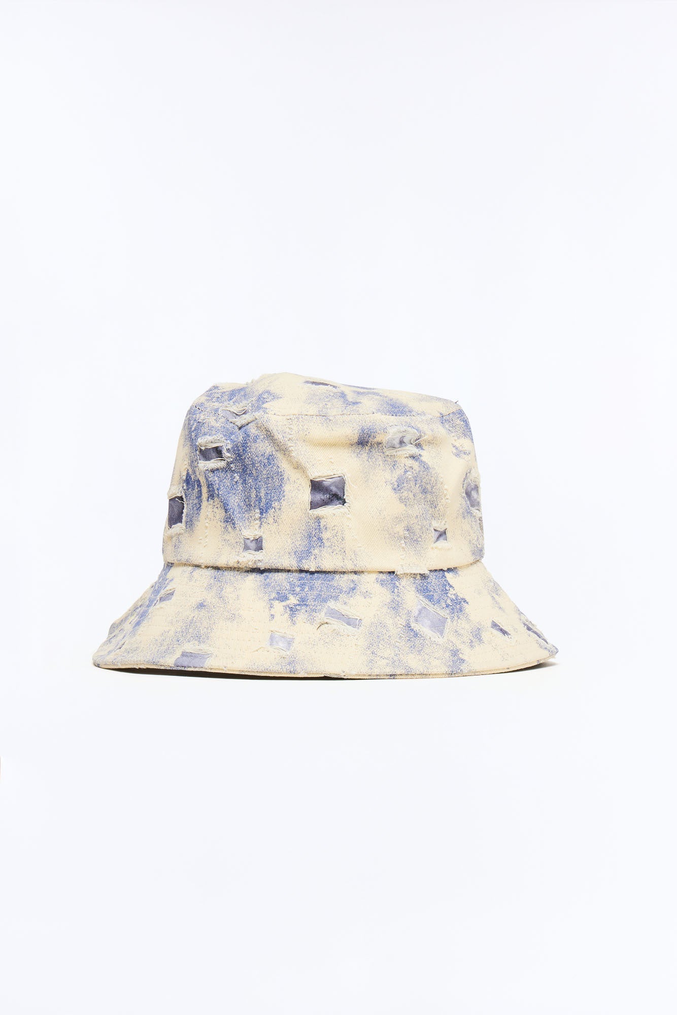 Distressed Detail Painted Denim Bucket Hat - Cream/combo