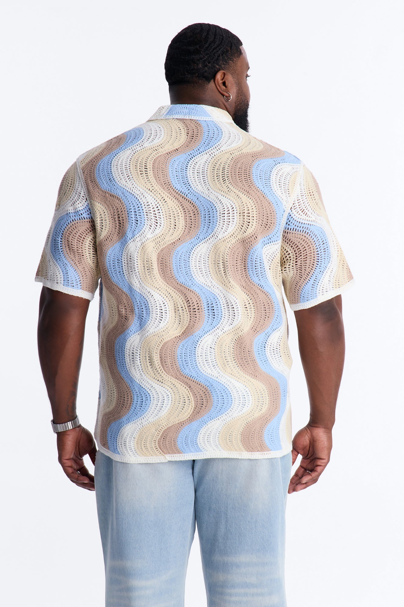 Desert Daze Crochet Short Sleeve Button Up Shirt - Multi Color