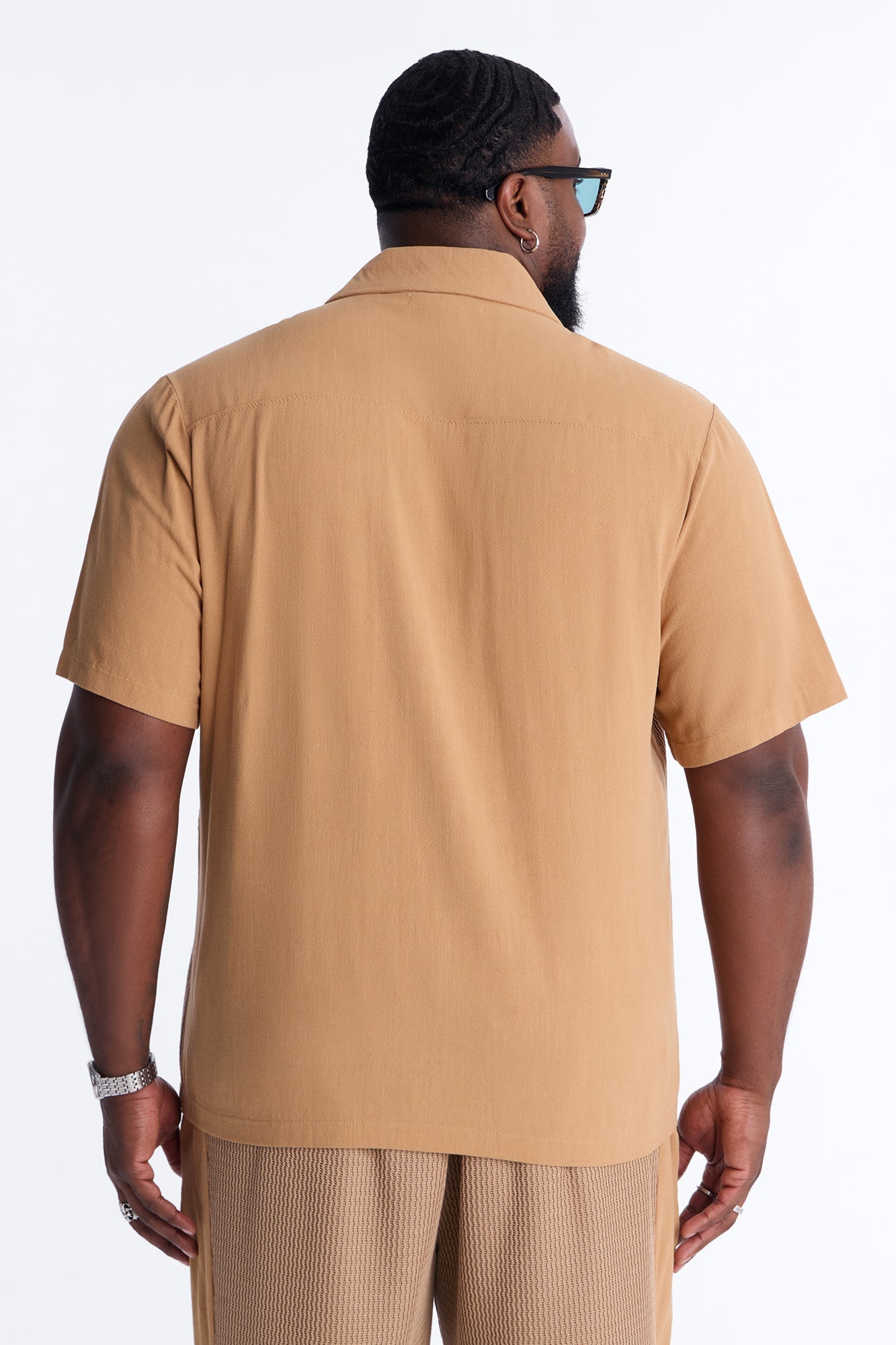 Brookfield Flow Cuban Collar Button Up Shirt - Tan