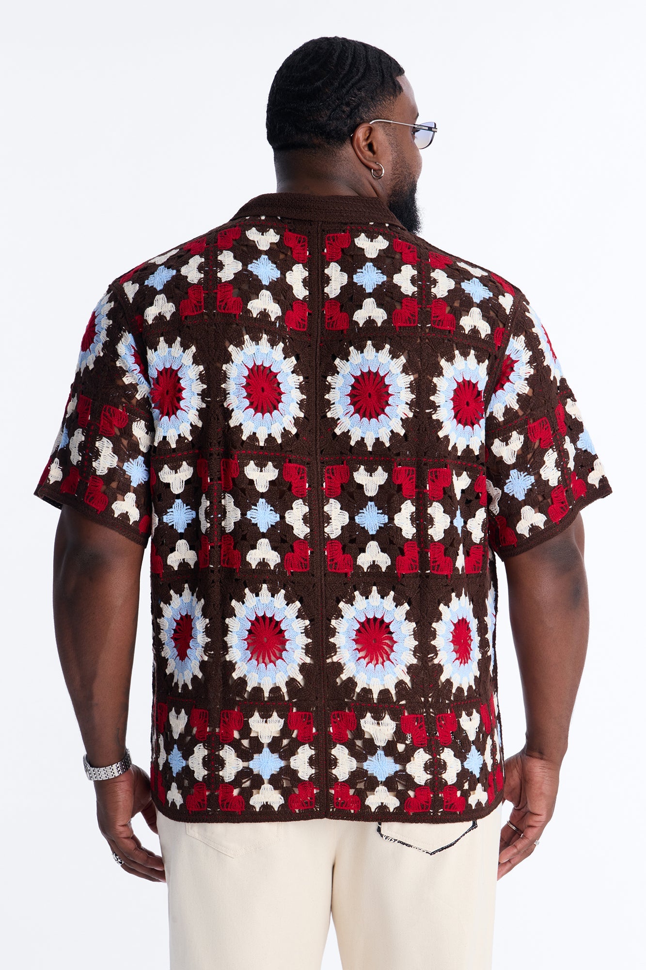 Desert Hues Crochet Button Up Shirt - Brown