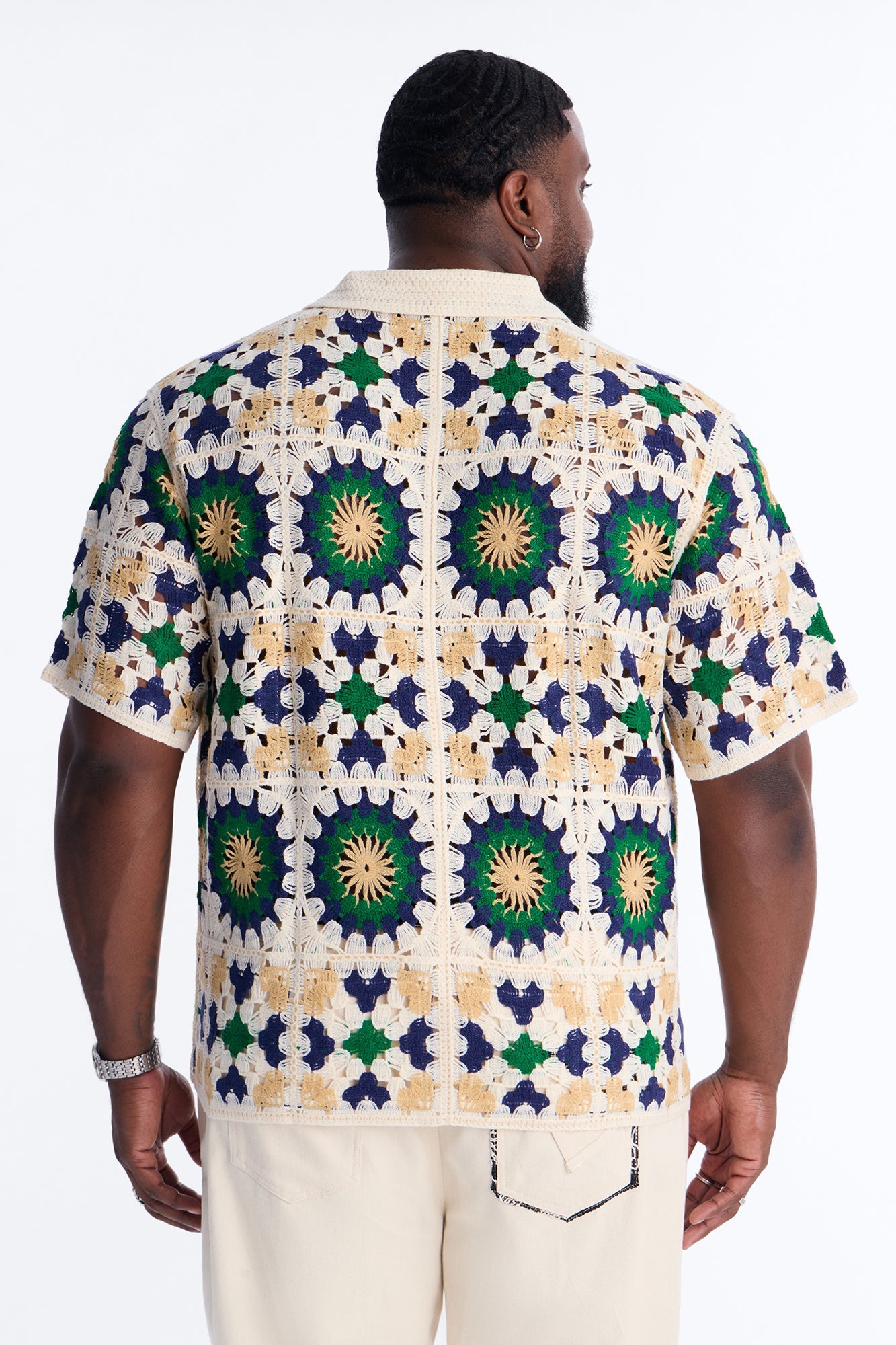 Desert Hues Crochet Button Up Shirt - Cream