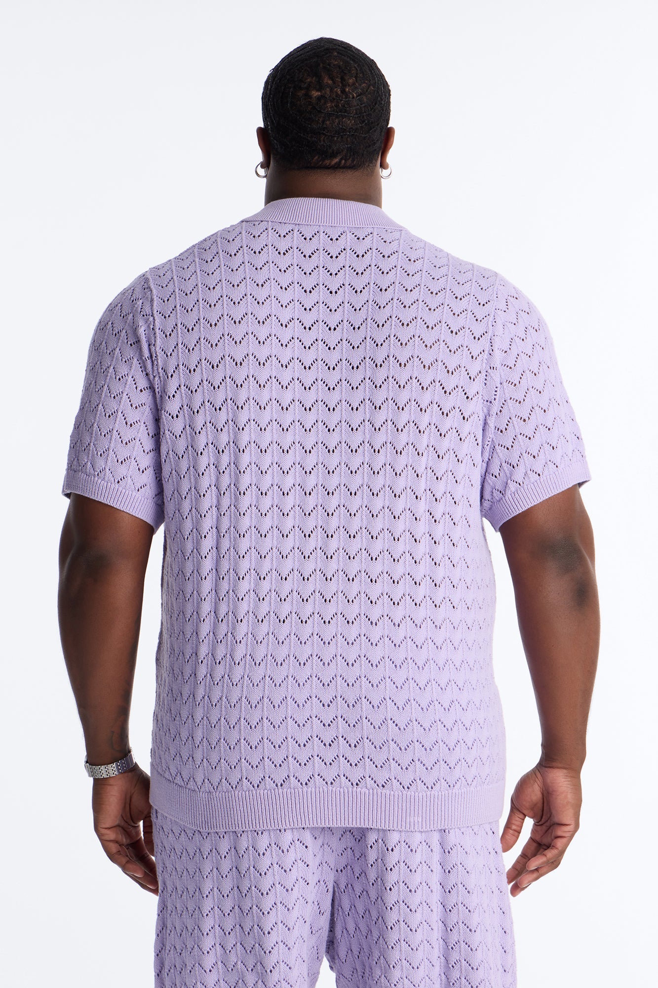 Waterfall Texture Open Knit Shirt - Lavender