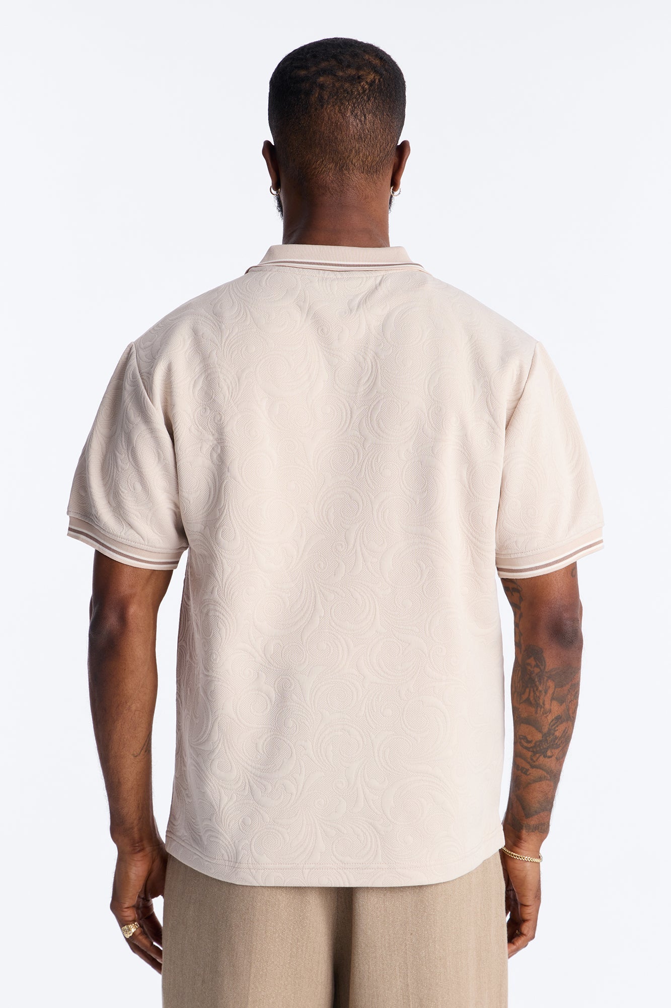 Saints Floral Johnny Collar Polo - Oatmeal