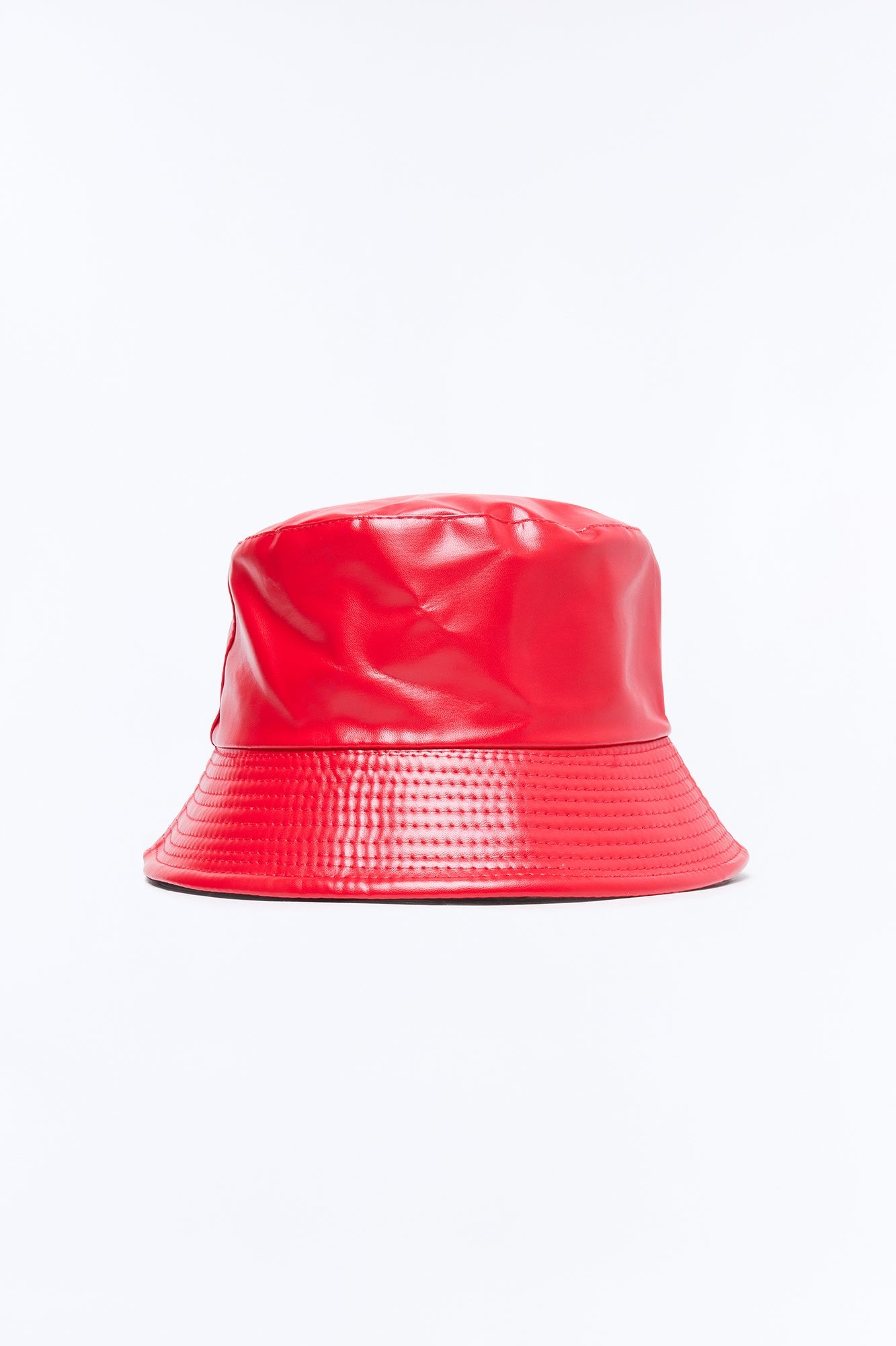 Faux Leather Bucket Hat - Red