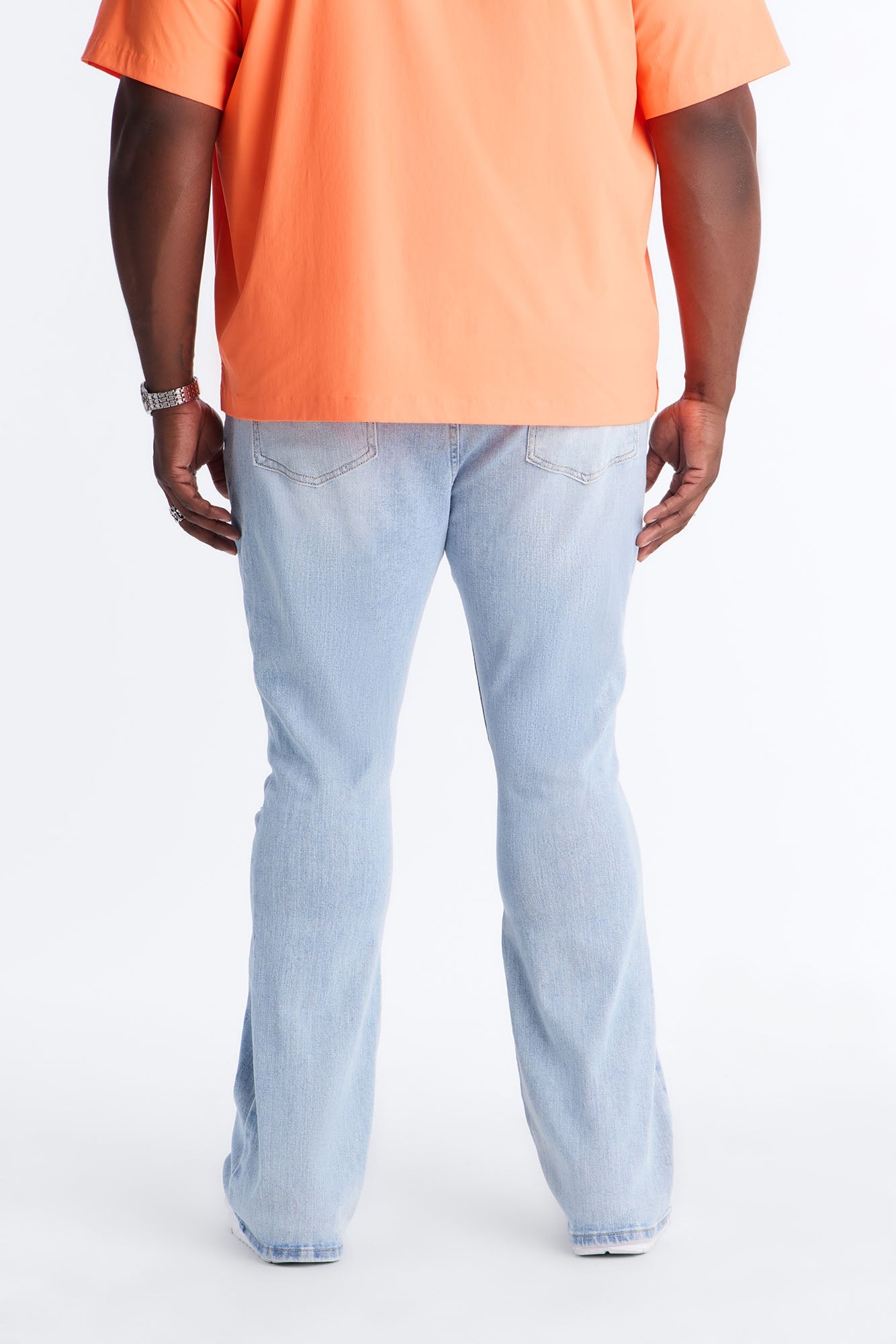 Essential Destroyed Stacked Slim Flare Stretch Jean - Light Blue Wash