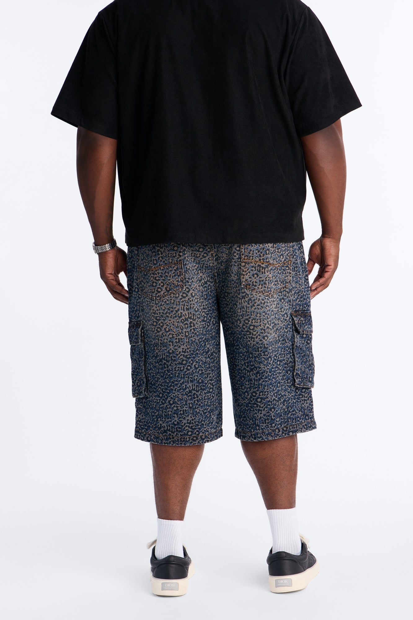 Snow Leopard Dusk Baggy Cargo Denim Short - Dark Wash