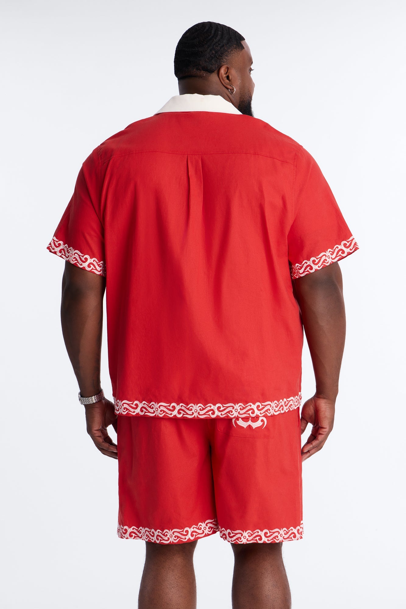 Coastal Isla Cuban Button Up Shirt - Red