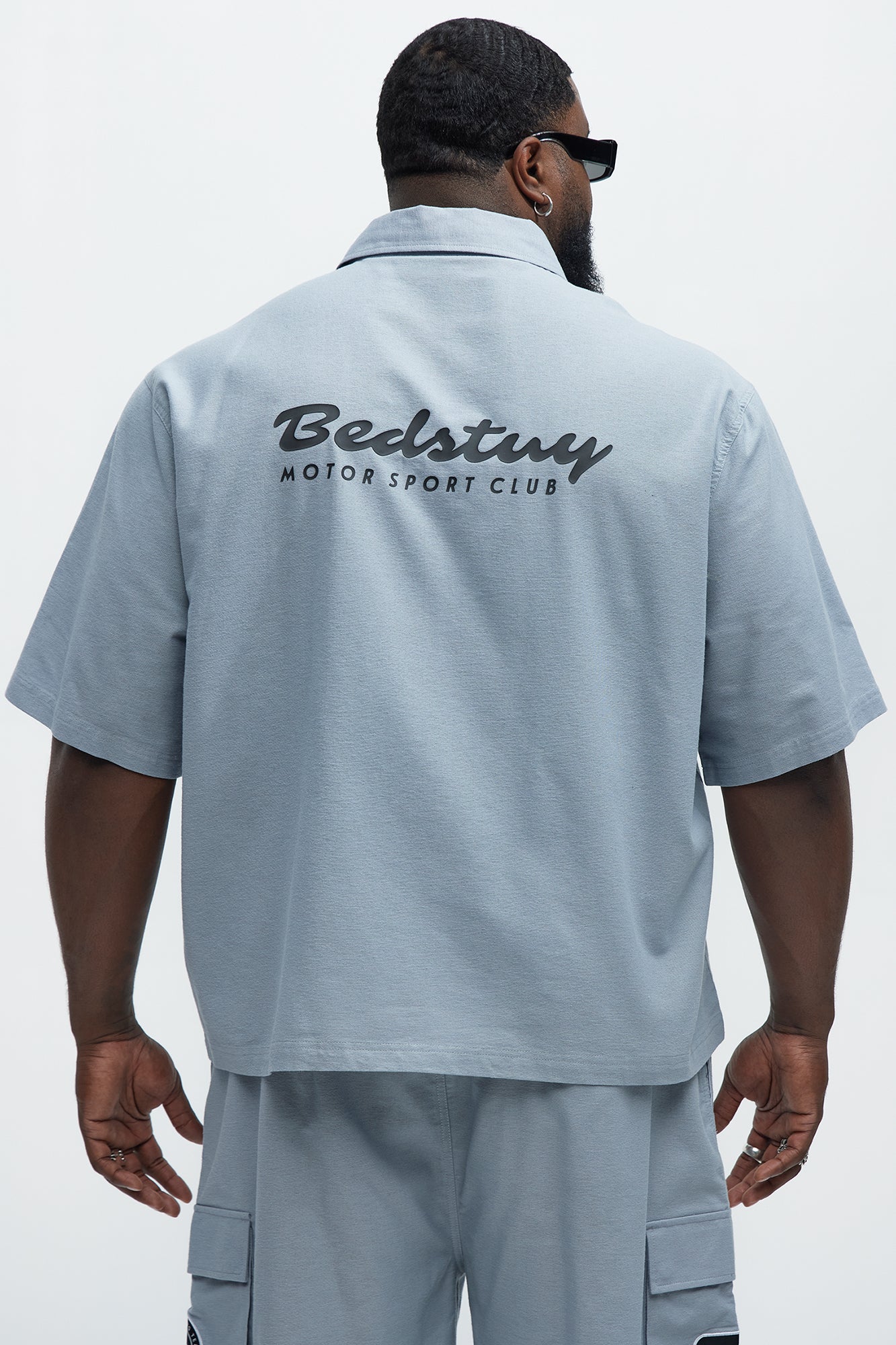 Cropped Bedstuy Patch Button Up Shirt - Light Blue