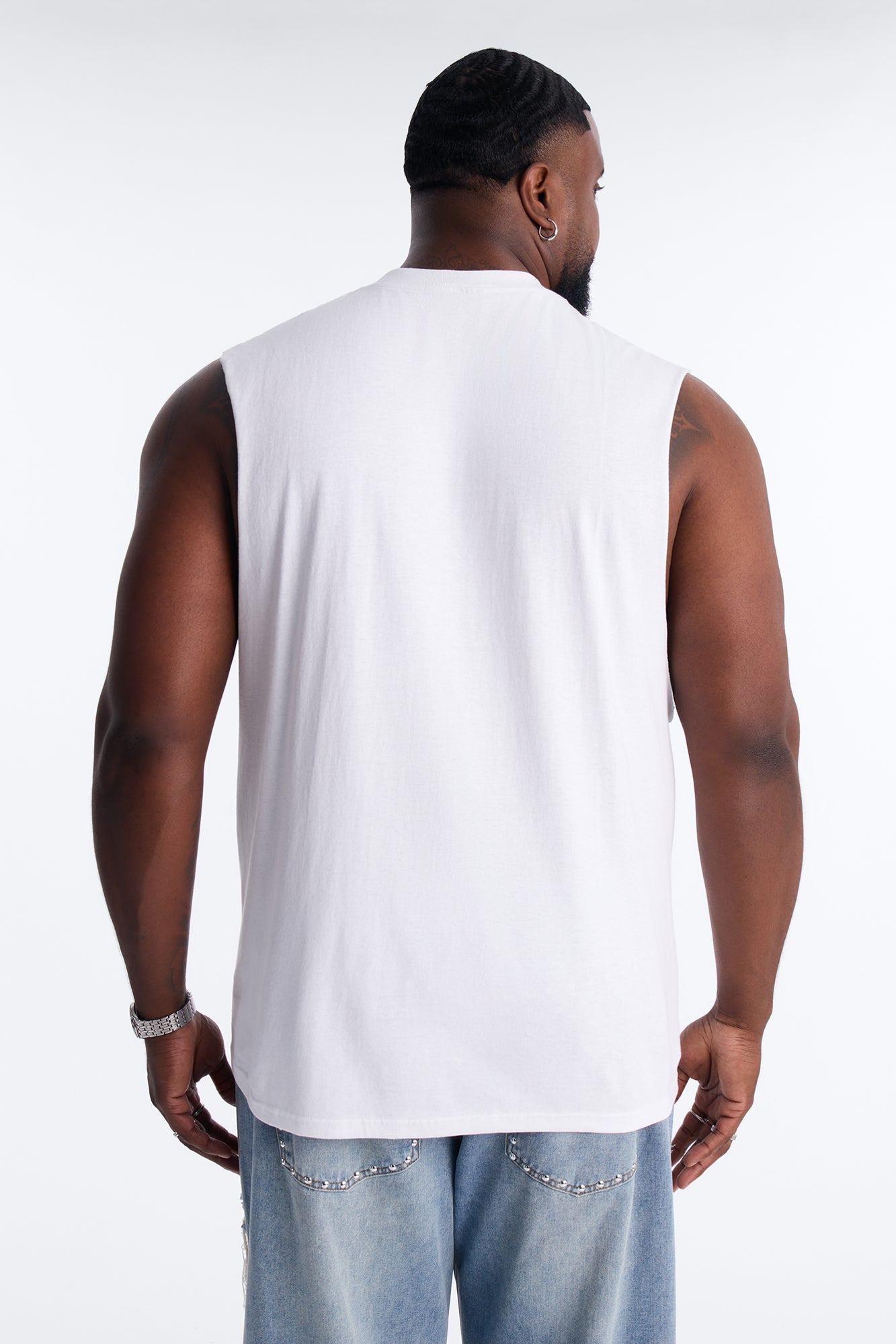 Don't Stop The Hustle Muscle Tee - White