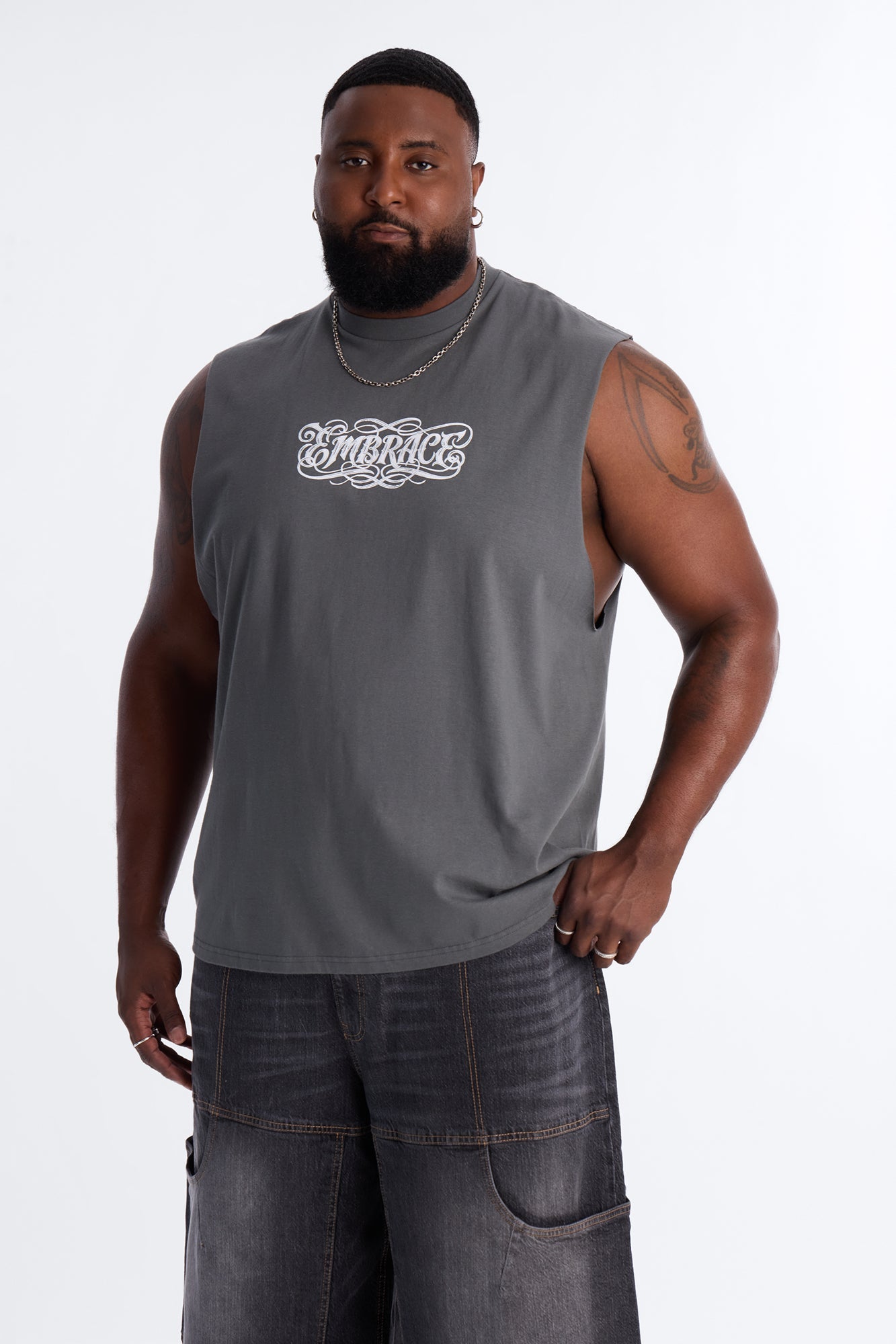 Holy Embrace Muscle Tee - Charcoal