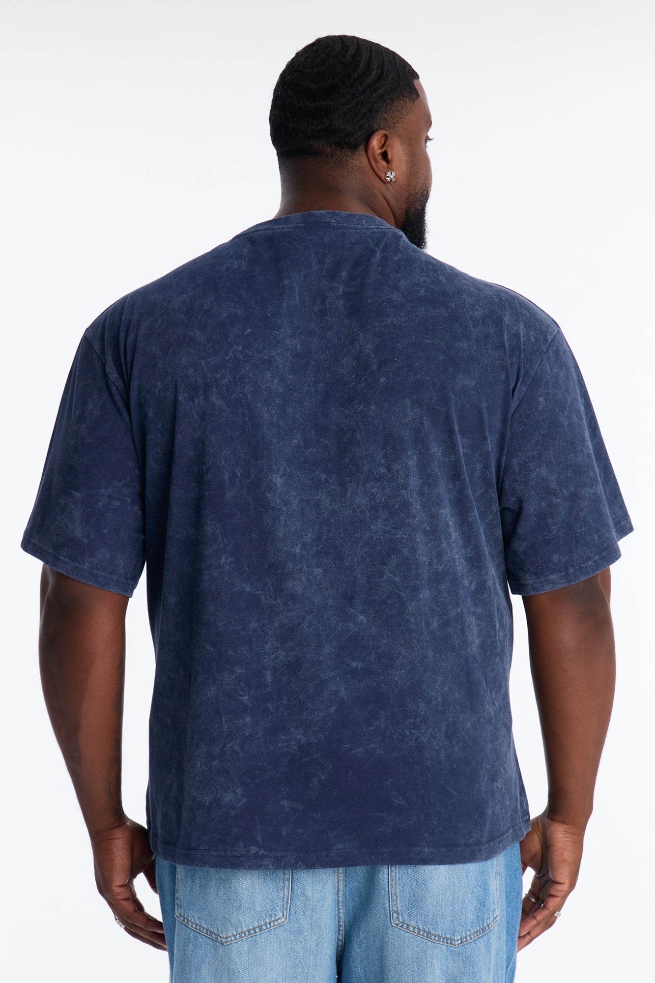 Vincent Van Gogh Starry Night Embroidered Mineral Wash Fleece Tee - Navy