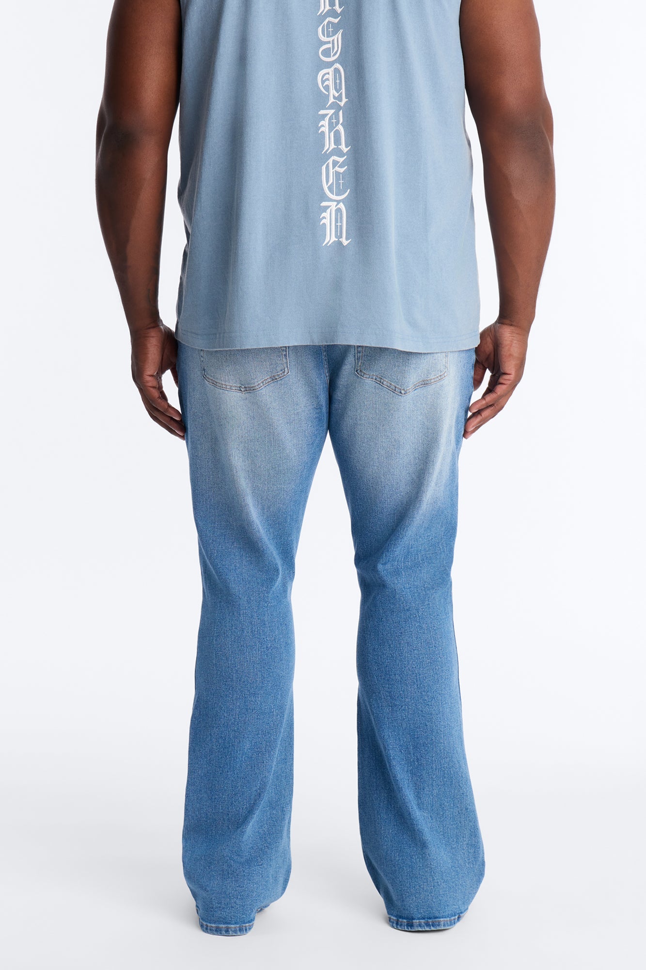 Essential Destroyed Stacked Skinny Flare Stretch Jean - Medium Blue Wash