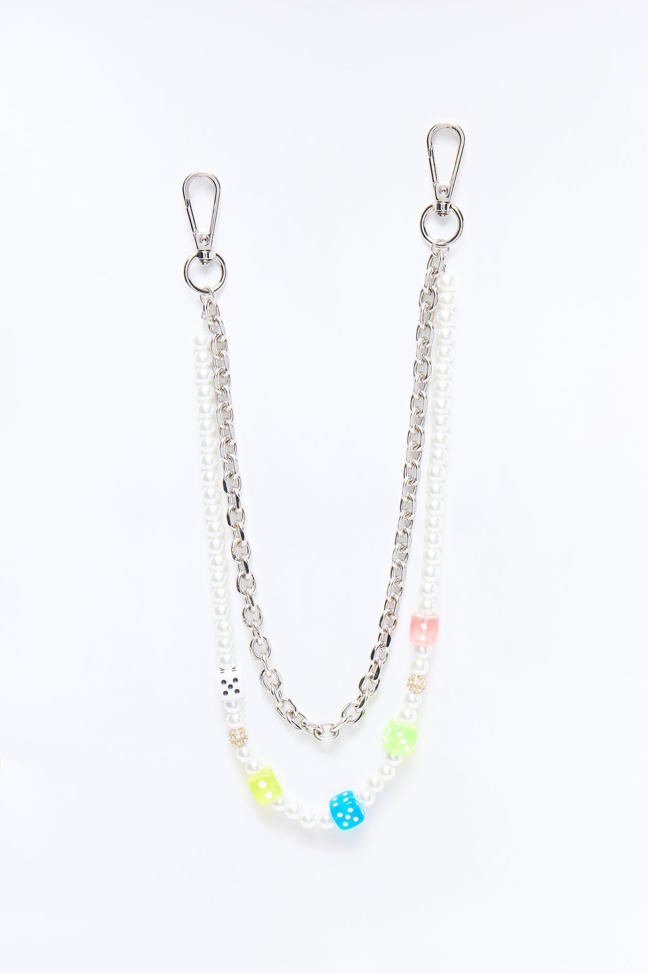 Colored Dice Pearl Stacked Pant Chain - Silver