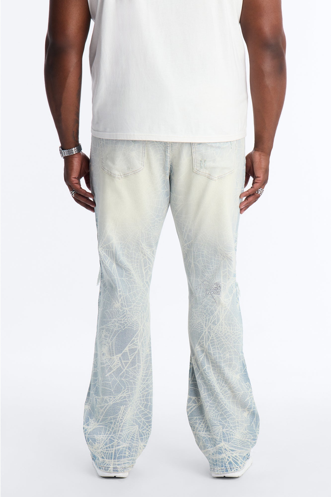 Stacked Skinny Flare Eternal Jeweled Web Jean - Light Wash