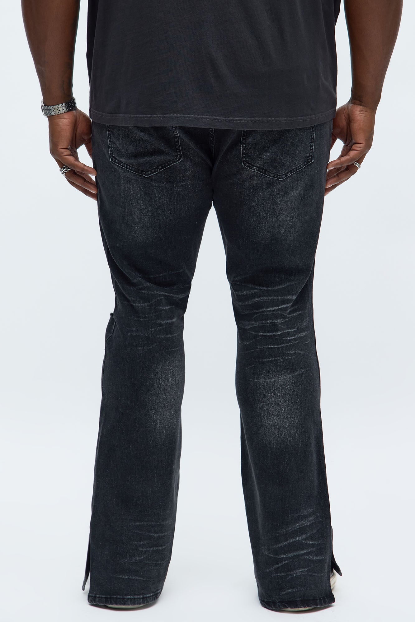 Stacked Skinny Flare Slit Let's Go Distressed Jean - Black Wash