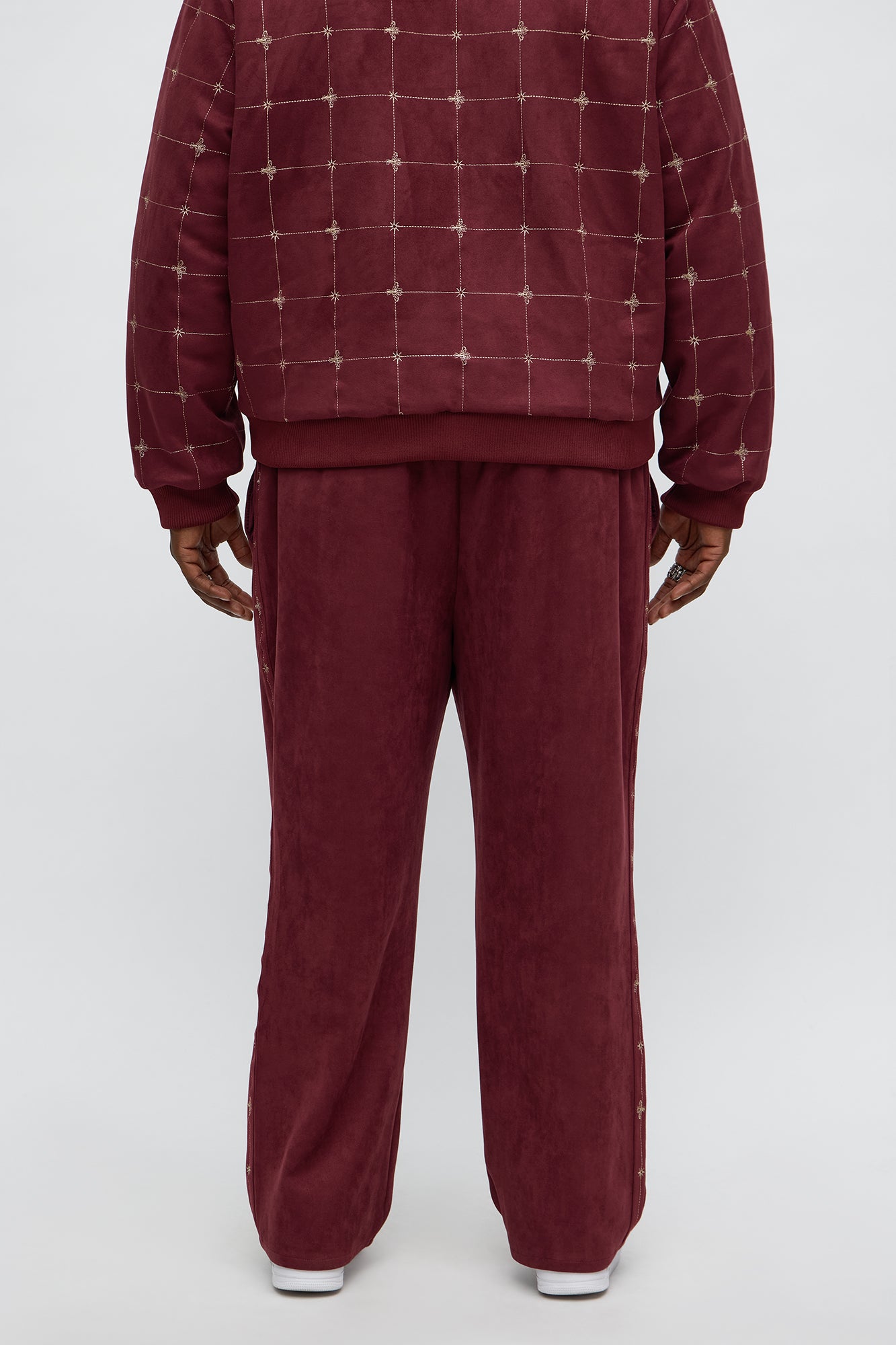Straight Faux Velvet Buzzed Pant - Burgundy