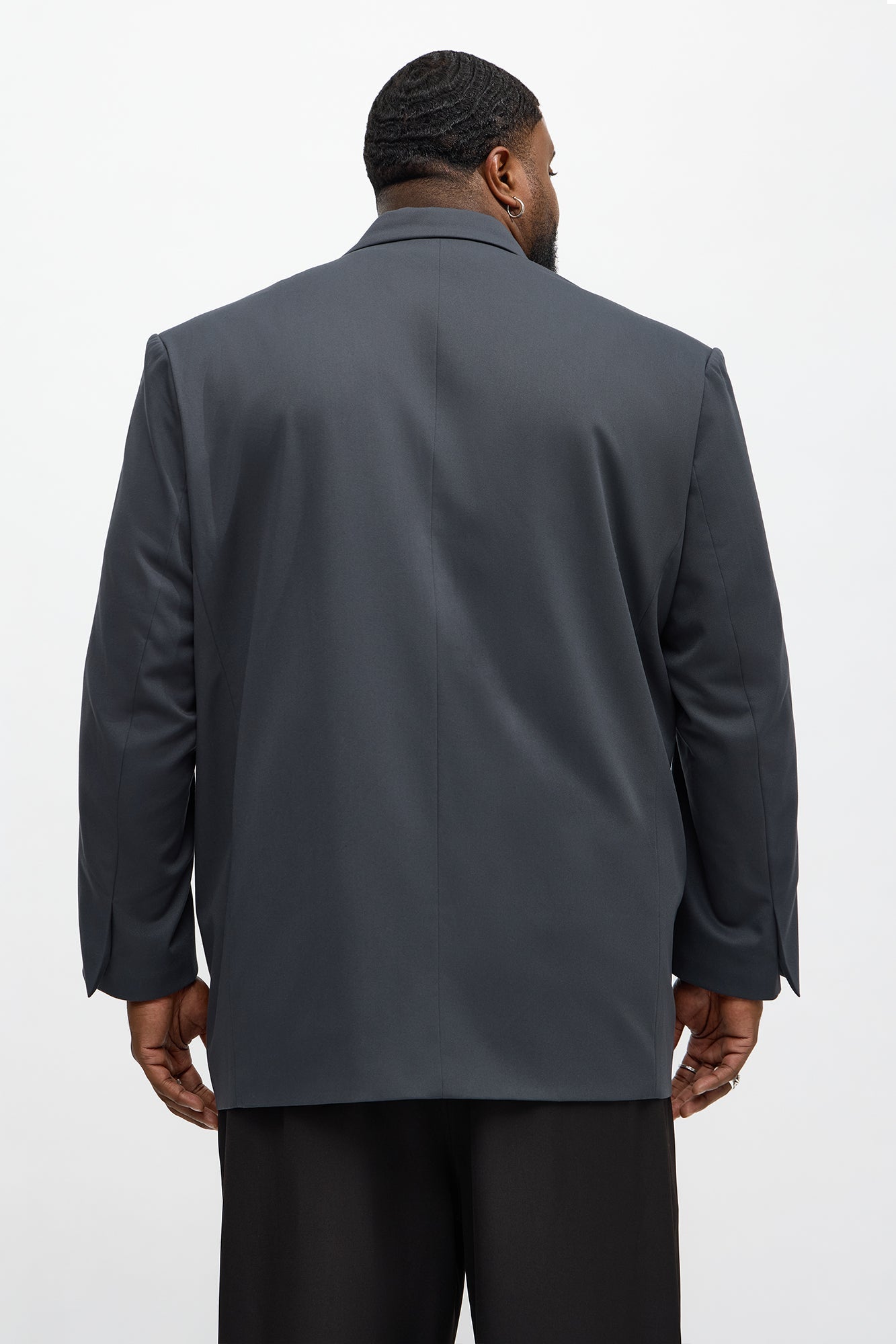 Oversized Quiet Authority Double Breasted Blazer - Charcoal