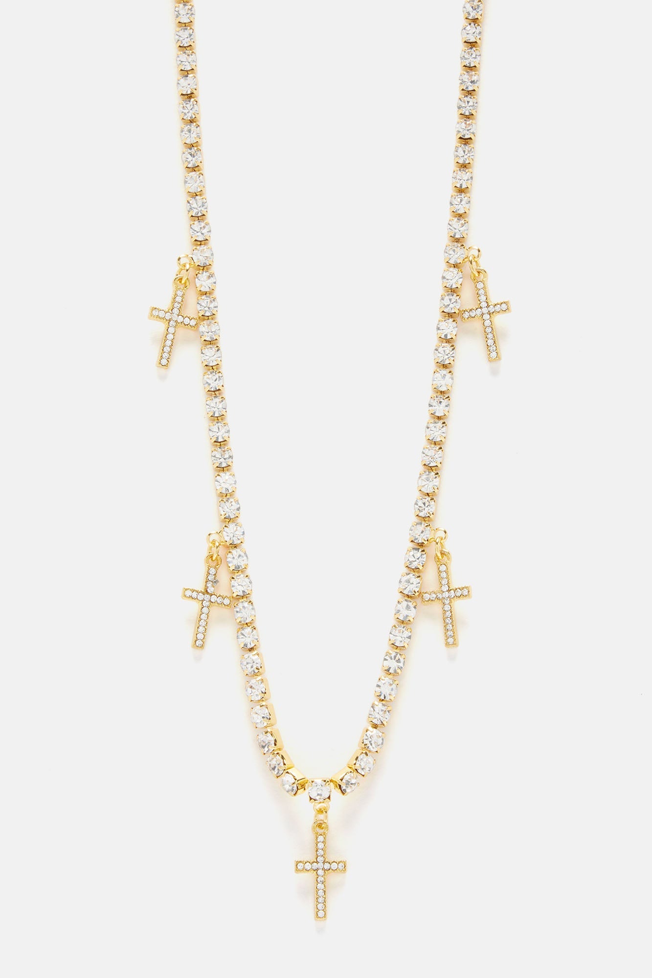 Be Crossed Iced Tennis Chain Necklace - Gold