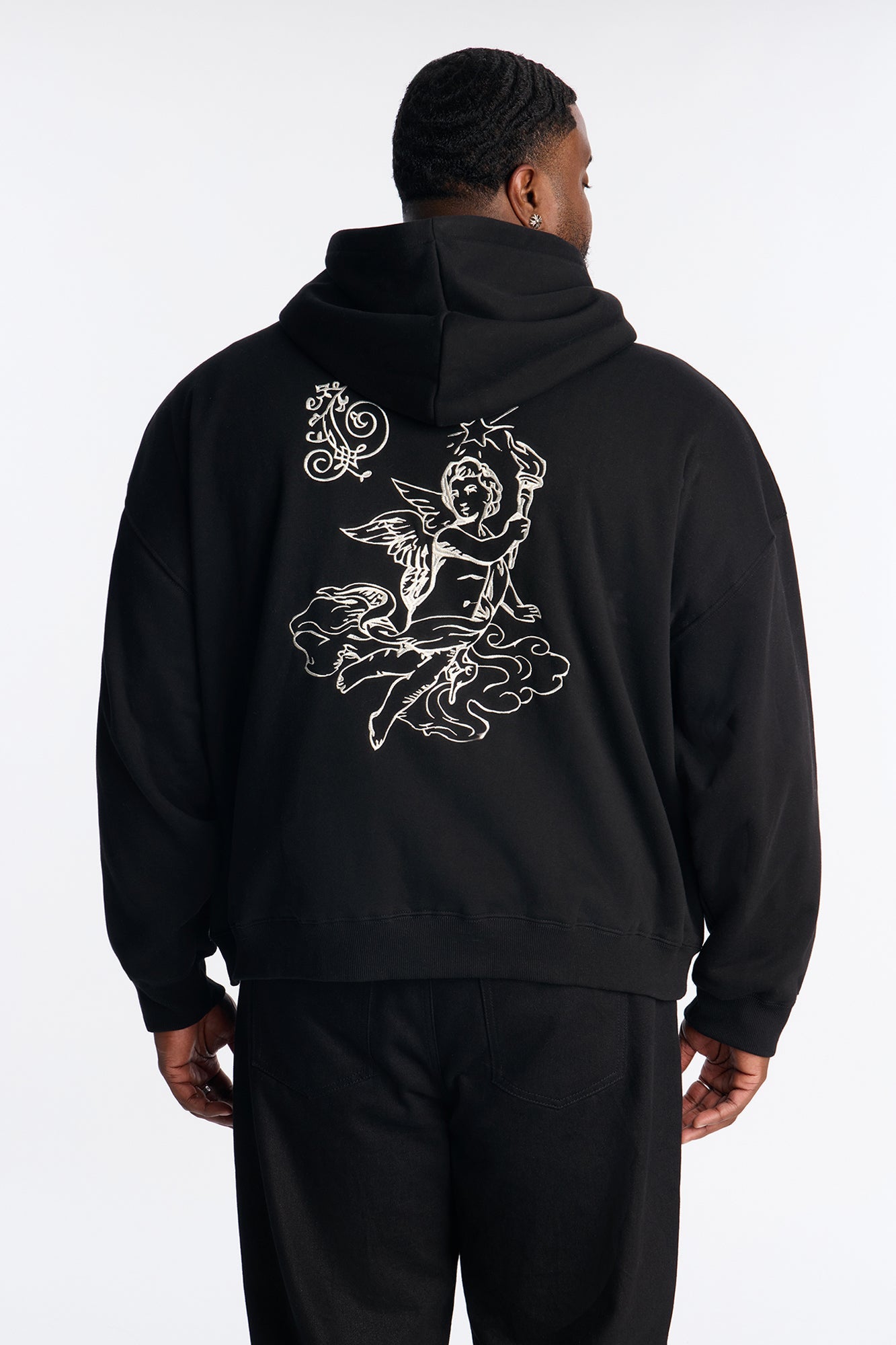 Angelic Tunes Oversized Heavyweight Zip Up Hoodie - Black