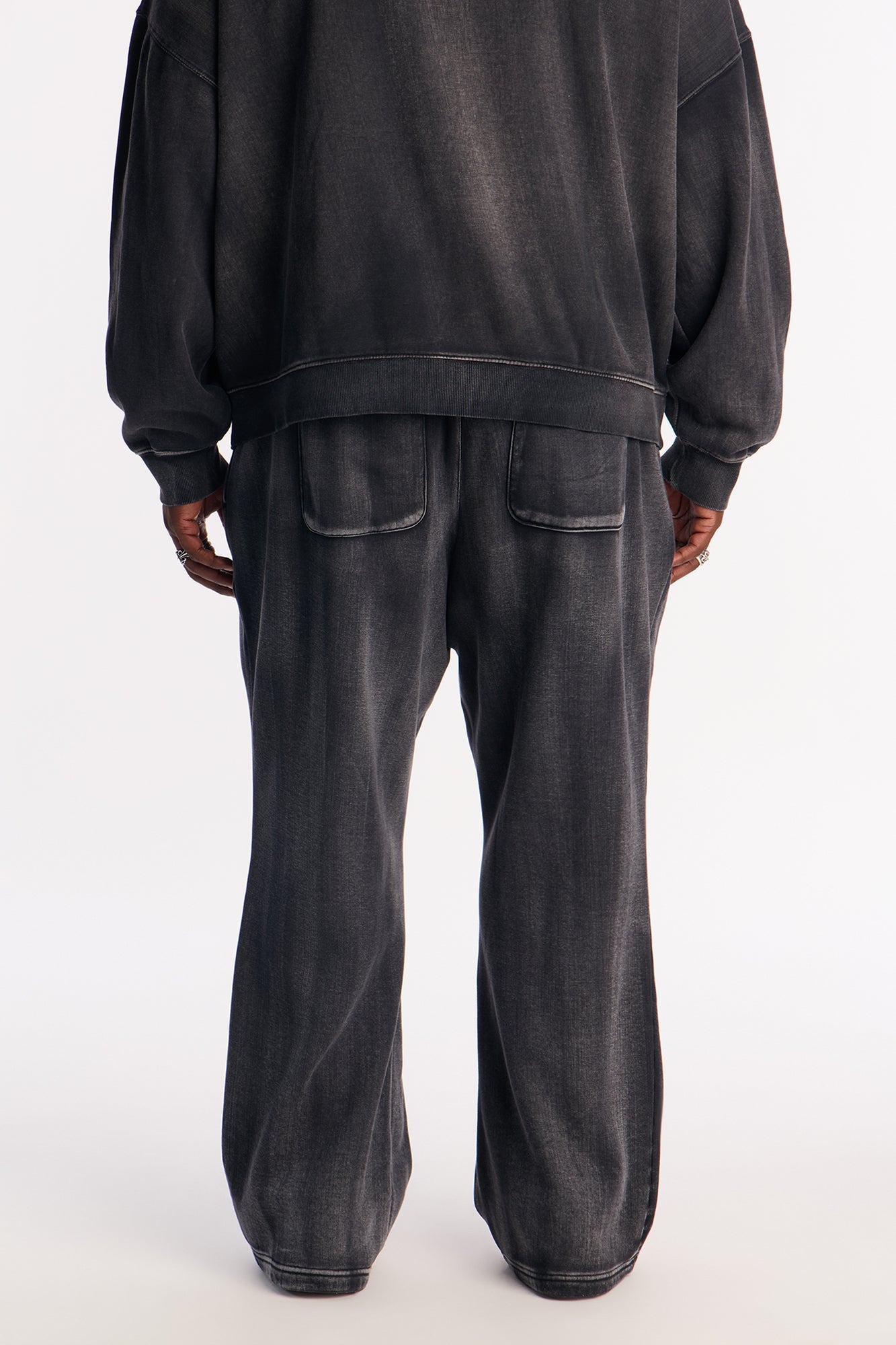 Acid Wash Heavyweight Slim Flare Sweatpants - Black