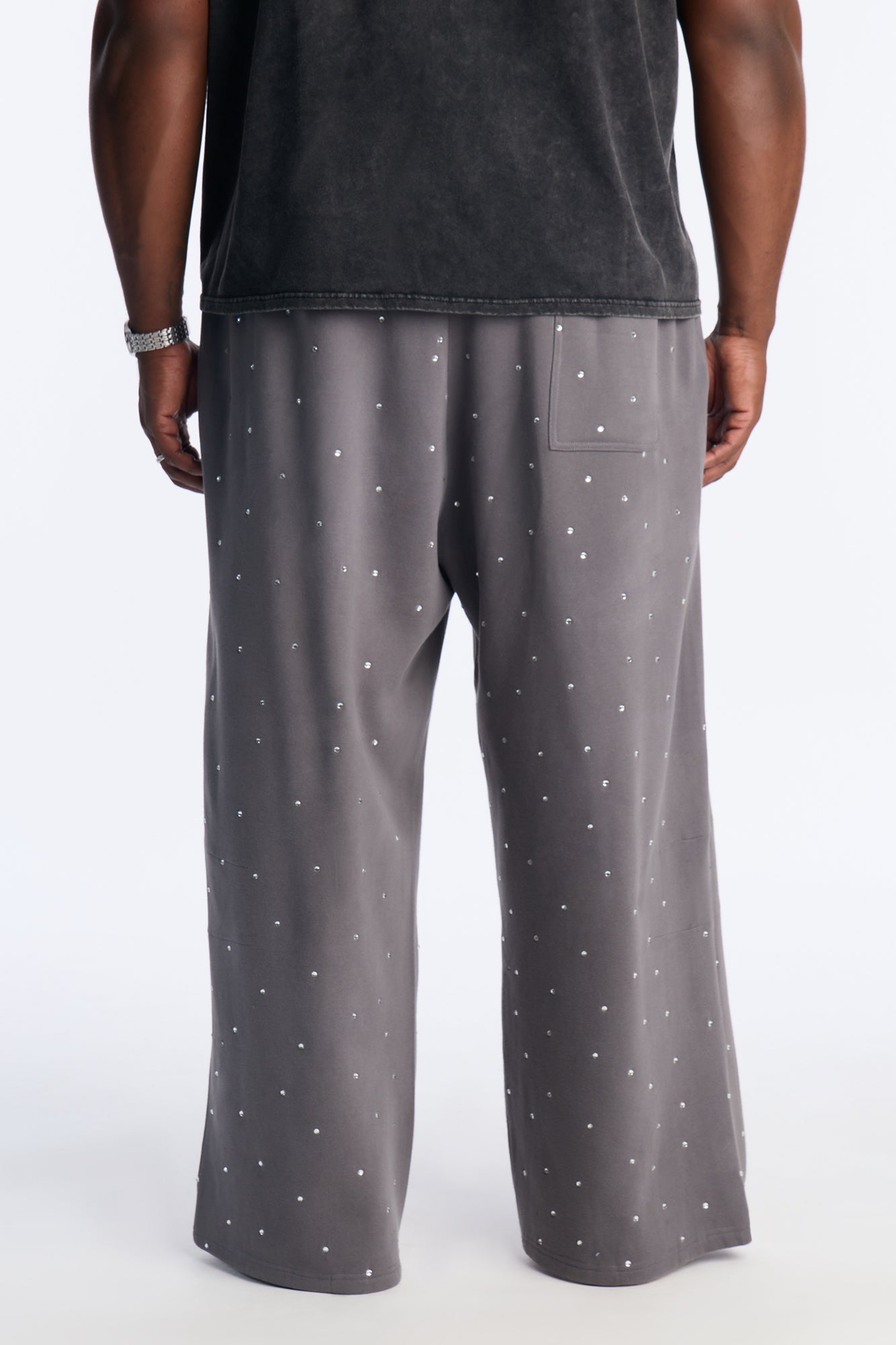 Rhinestone Flame Wide Leg Sweatpants - Charcoal
