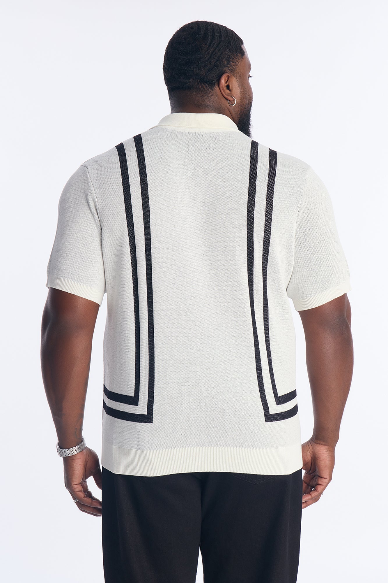 Seeing Lines Knit Johnny Collar Shirt - White