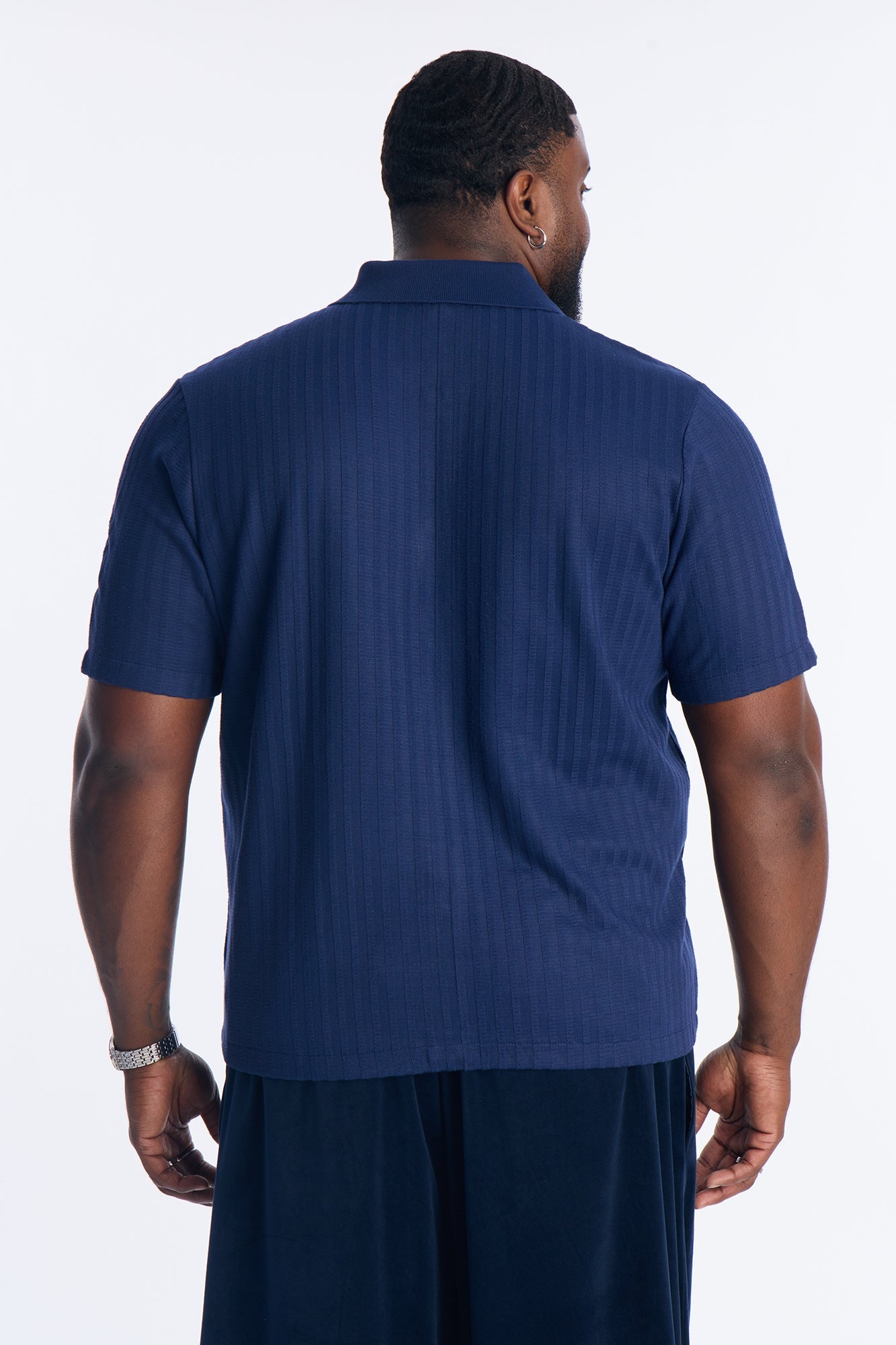 Shadow Button Striped Button Up - Navy