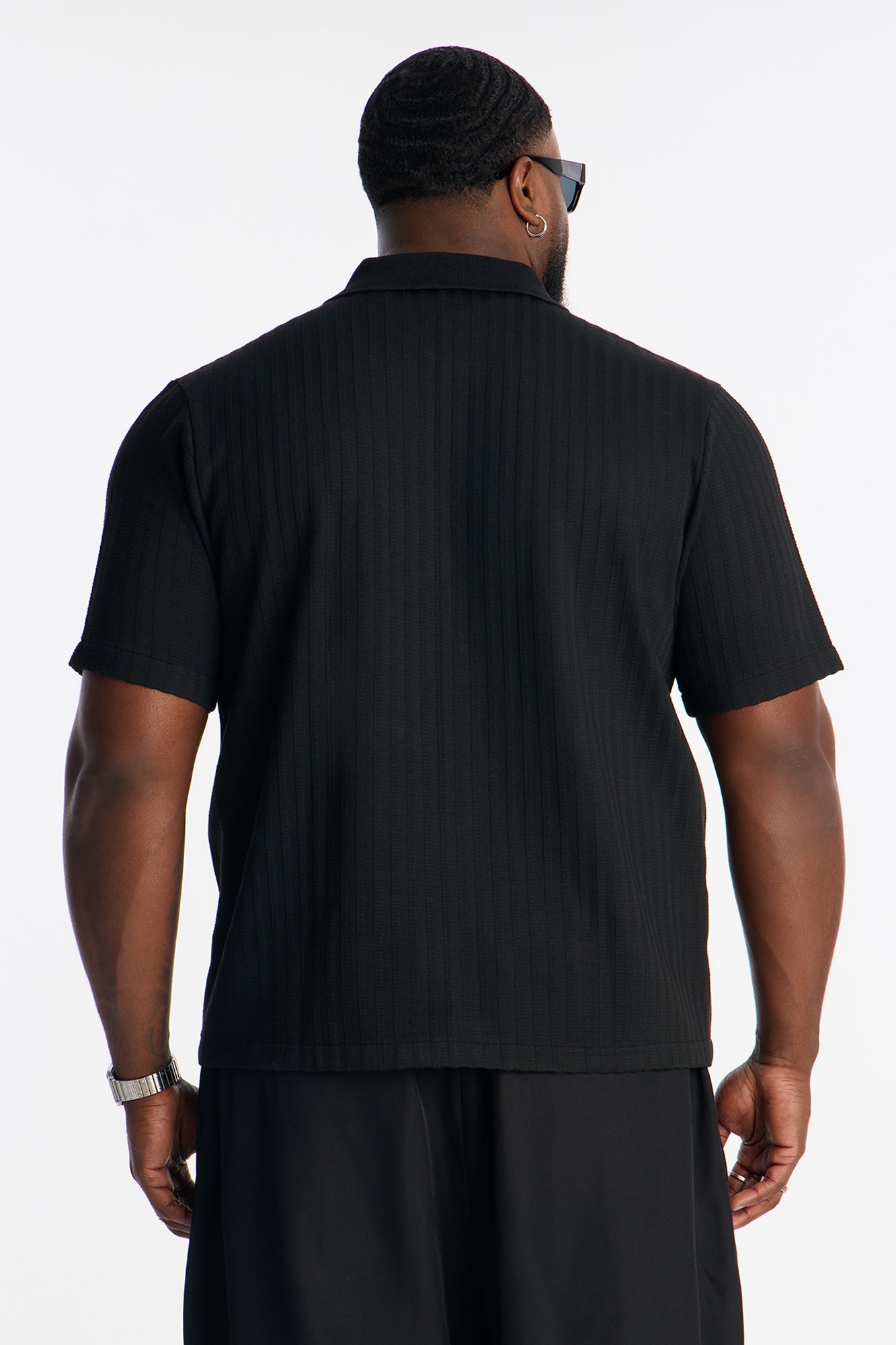 Shadow Button Striped Button Up - Black