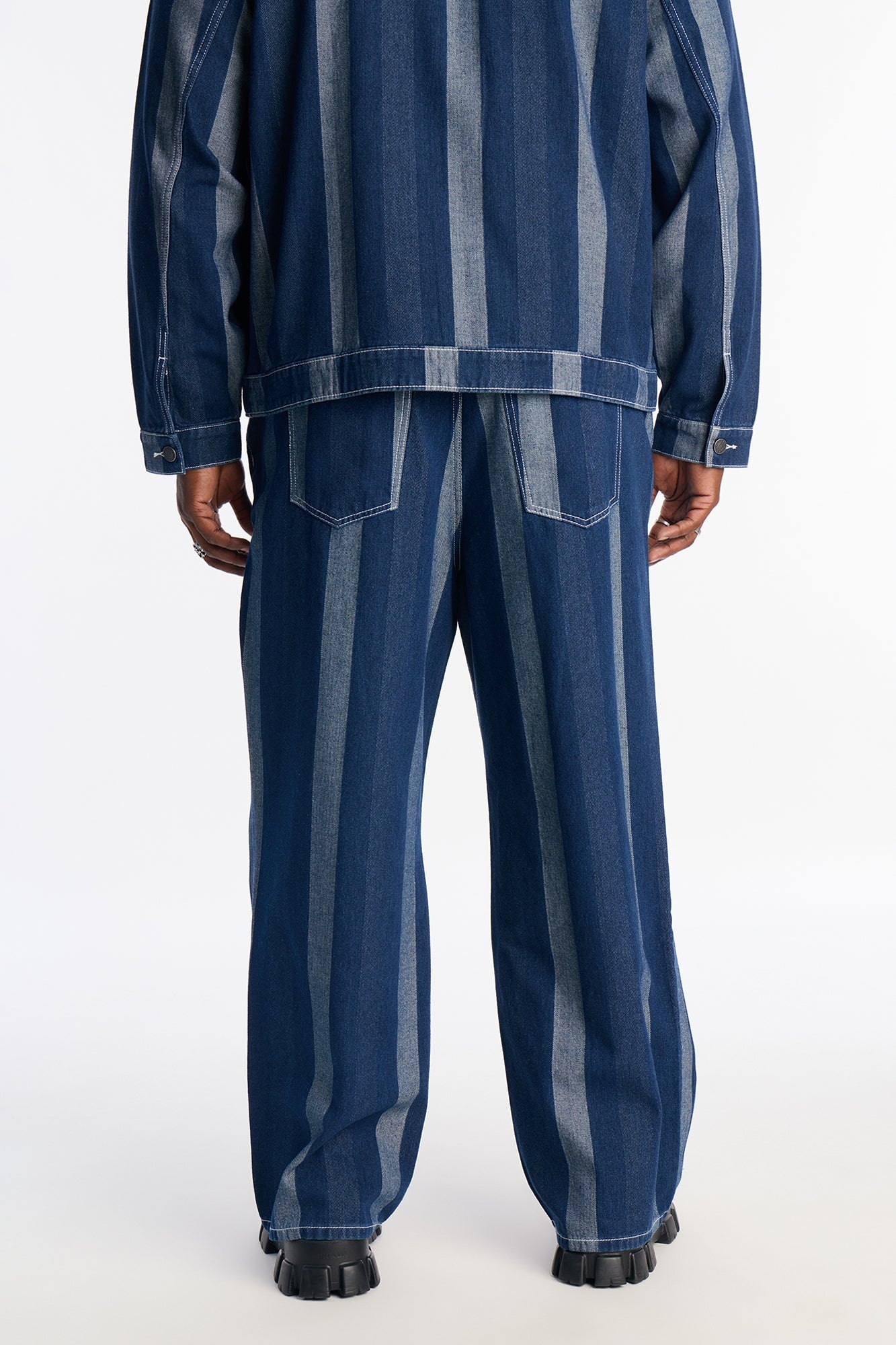 Wide Leg Two Tone Stripe Jean - Dark Wash